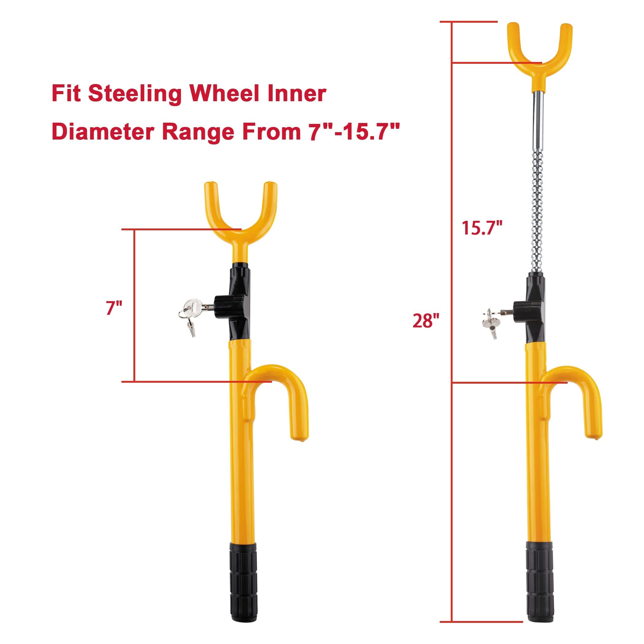 CARTMAN Vehicle Steering Wheel Lock - Adjustable Anti-Theft Security Lock for Cars, Trucks, Vans & SUVs, Yellow, Rubber Material