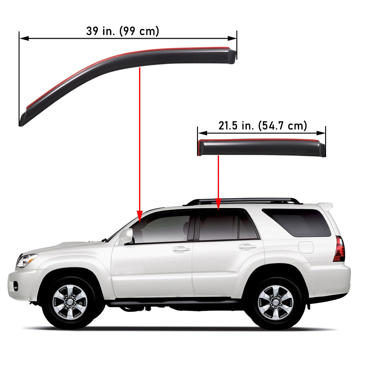 Lightronic Extra Durable Clip-on in-Channel Auto Vent Window Visor, Fits 2003-2009 Toyota 4Runner, UV Protection Rain Guard, Ori