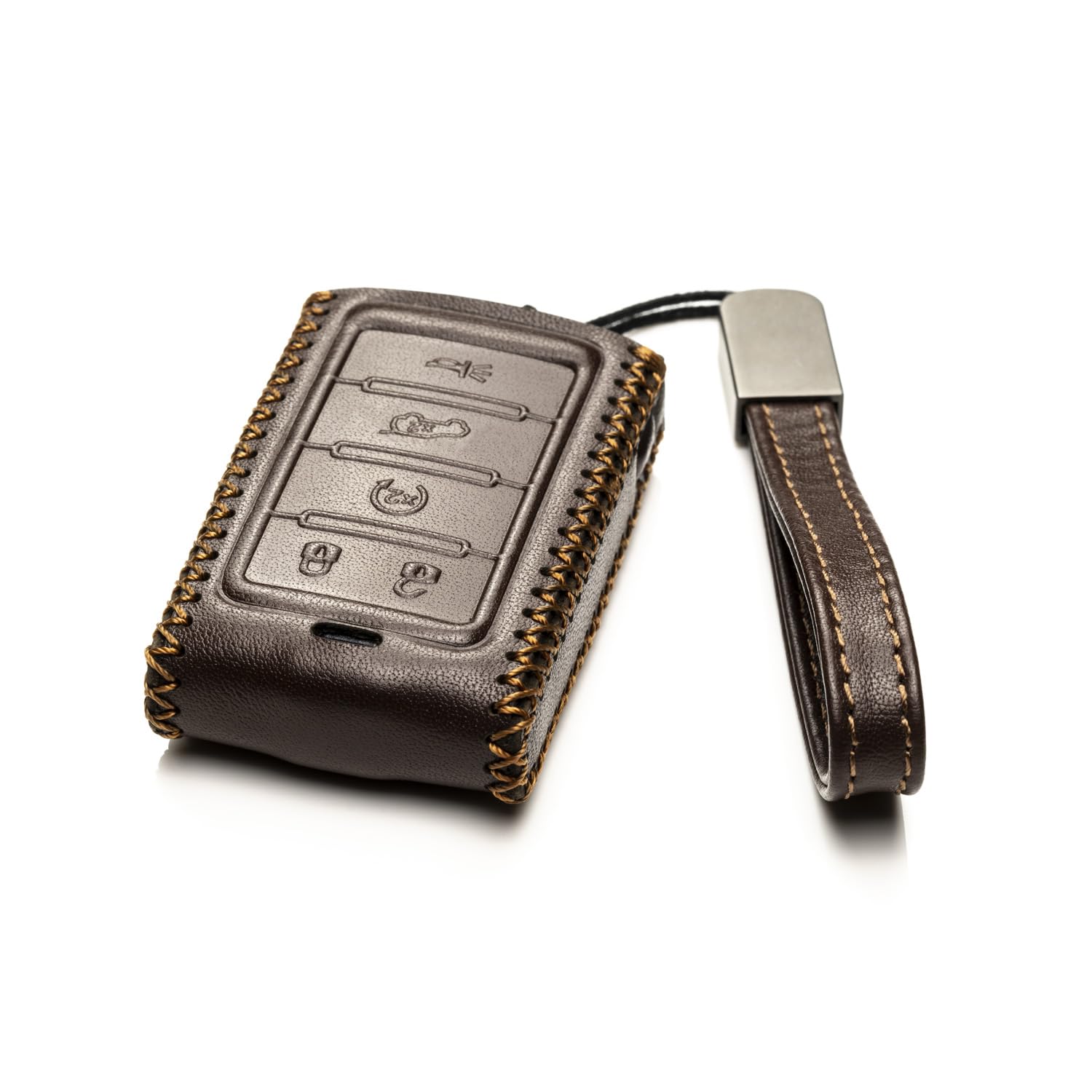 Vitodeco Leather Smart Key Fob Case for Jeep Wagoneer & Grand Cherokee 2022-2025, New 5-Button, Brown