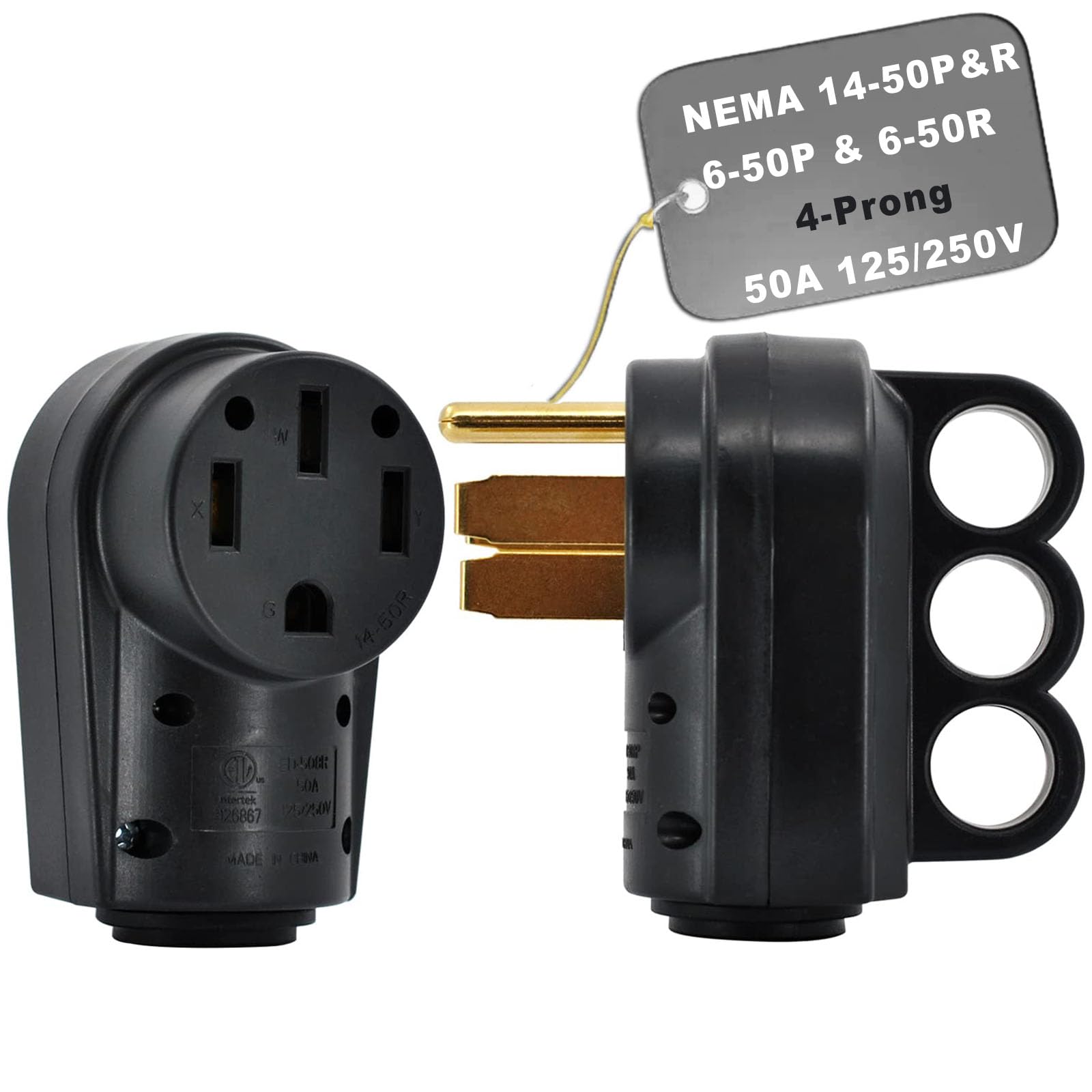 50 Amp Rv Male And Female Plug Kit With 14-50P And 14-50R Universal Plug And Receptacle, 125V/250V Heavy-Duty Electrical Plug Fo