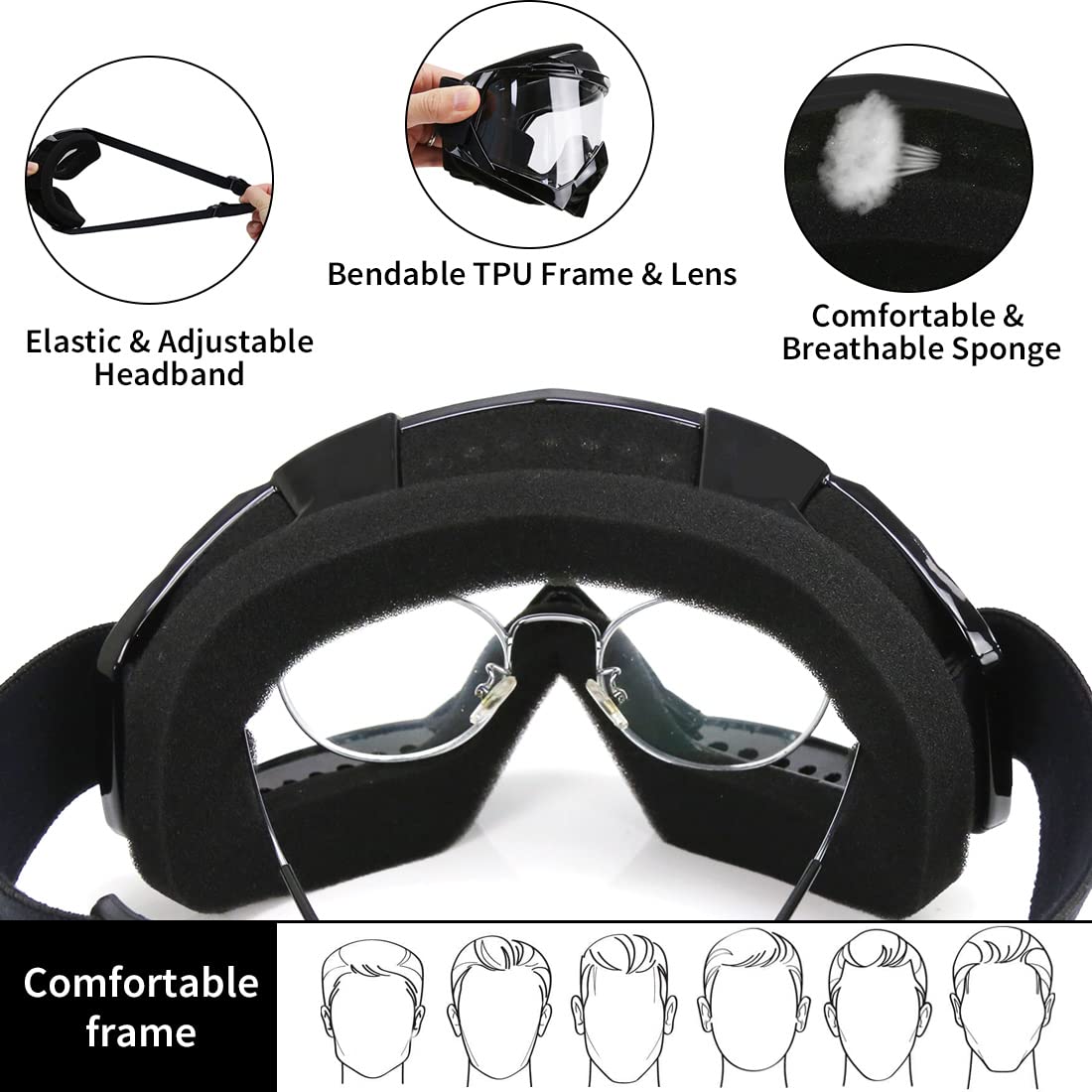 Jamiewin Atv Dirt Bike Motorcycle Utv Mx Otg Offroad Goggles Clear Lens Anti Uv Dustproof Anti Fog Racing Skiing Goggles For Men