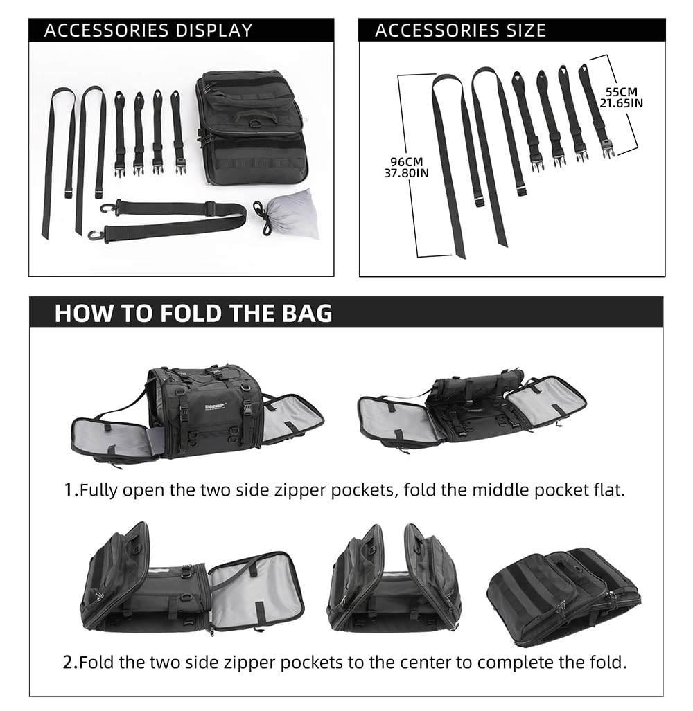 Rhinowalk Motorcycle Tail Bag, Expandable Motorcycle Travel Luggage Bags 80L, Waterproof All-Weather Trunk Rack Bag With Sissy B