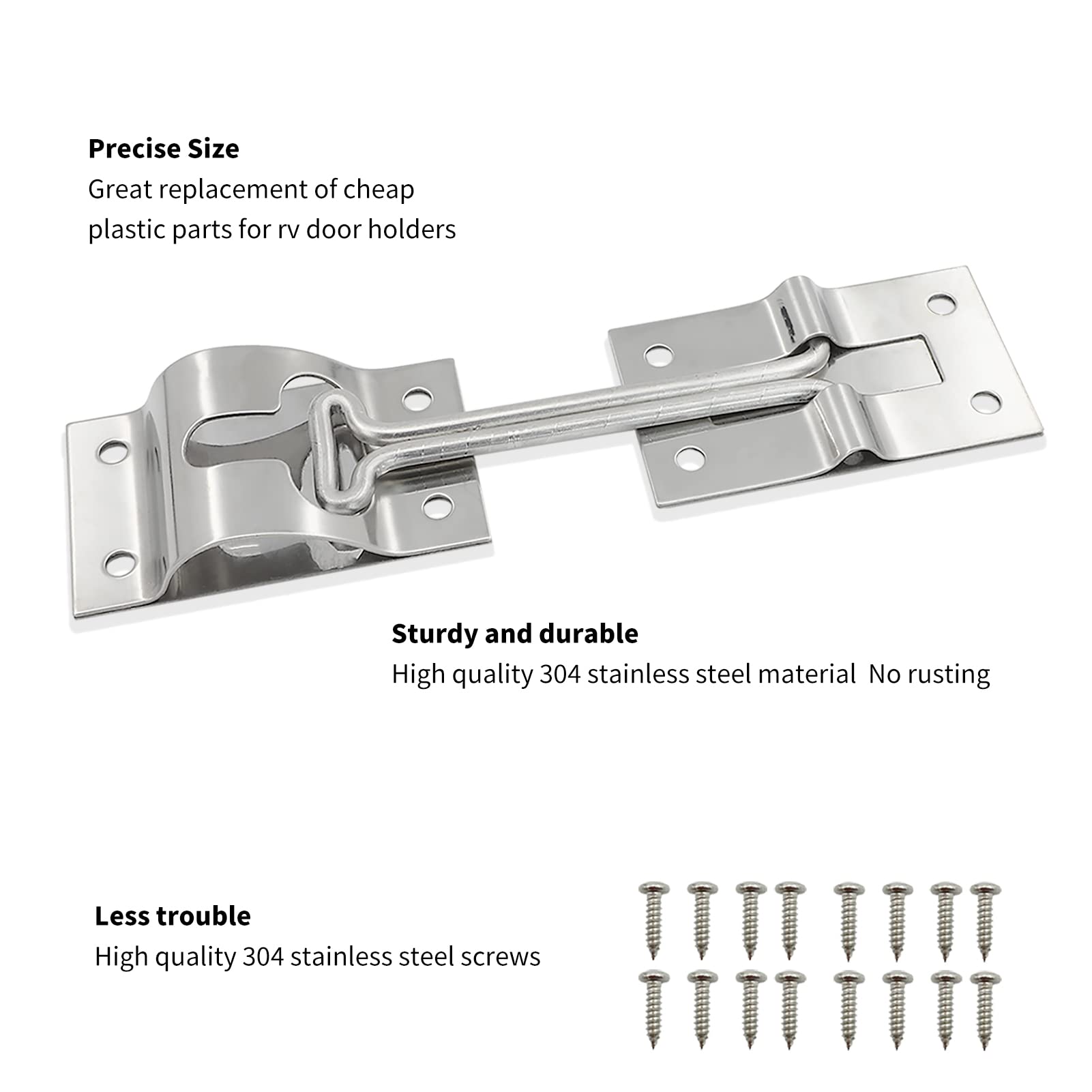 ESUDNT Stainless Steel Rv Door Holder Latch Catch for Trailer,Camper,Cargo,Truck(2 Pack, 4 Inch, Come with Screws)