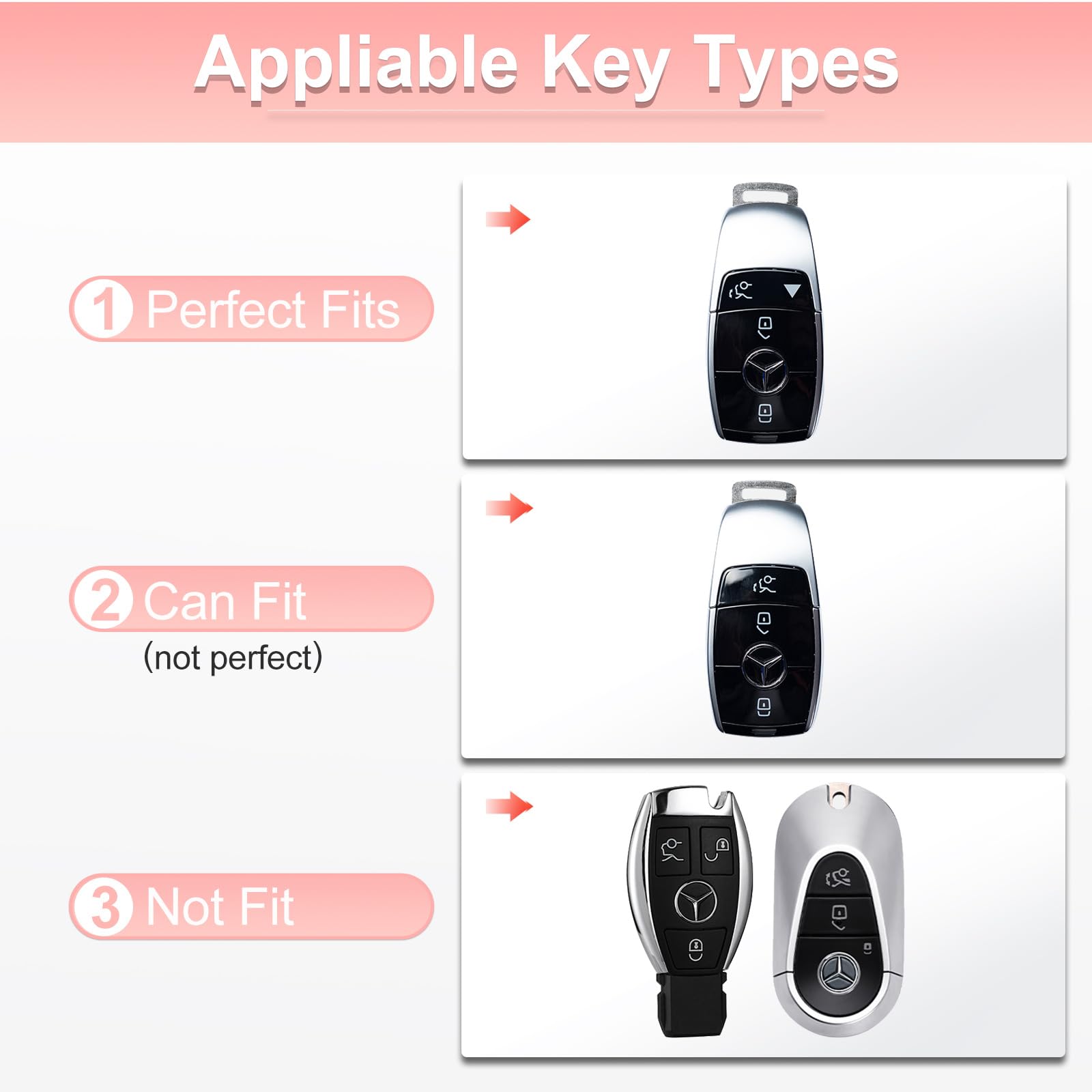 Pangpai Pink Car Accessories 3 Pcs for Mercedes Benz A-Class C-Class G-Class 2017-2020 E-Class S-Class Key Fob Cover with Bling