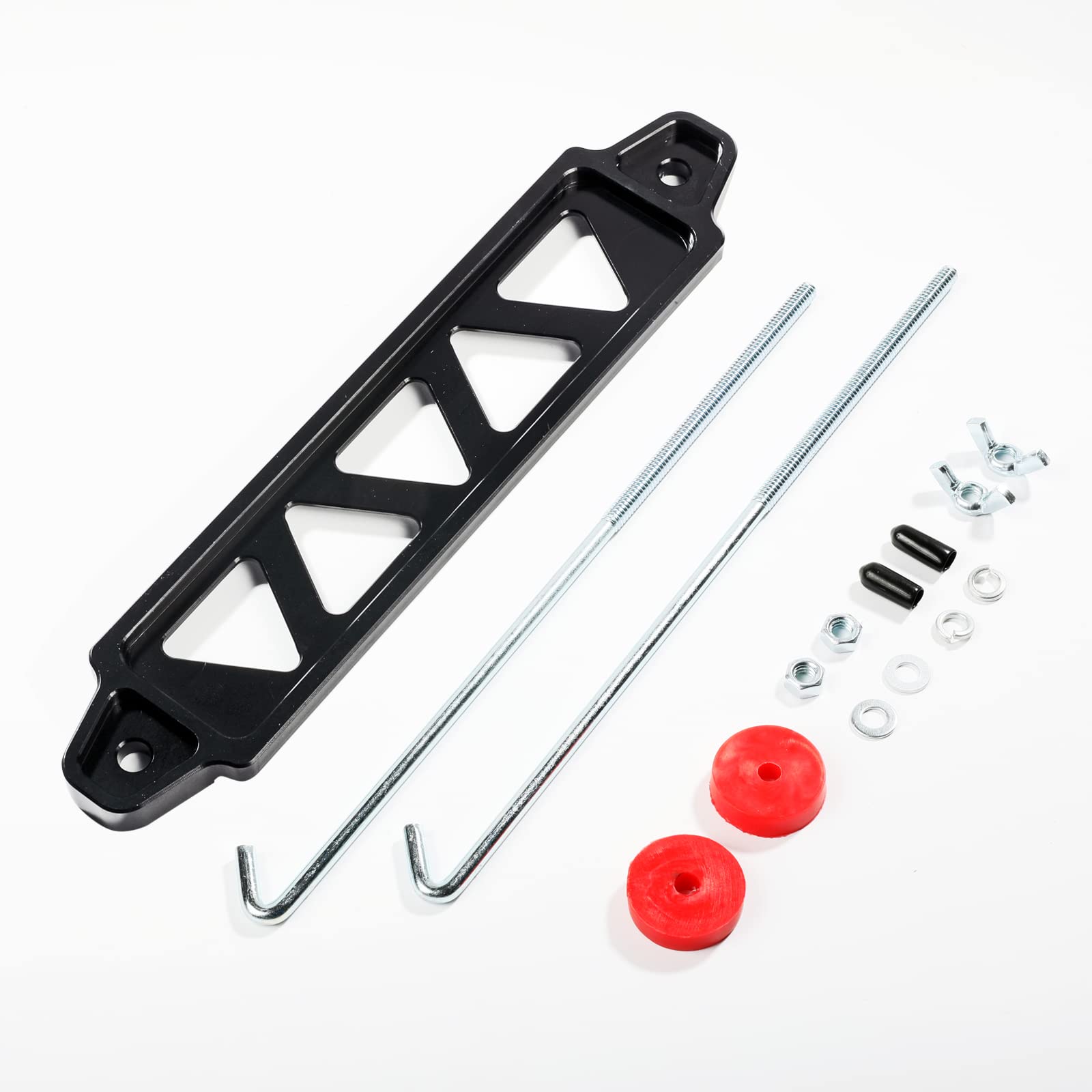 Battery Hold Down Bracket Holder, Car Battery Holder Kit With 10In J Bolts,Aluminum Alloy Battery Tie Down Mount Bracket, Battery Tray For Car Battery Mount Bracket Hold Lock Accessories (Black)
