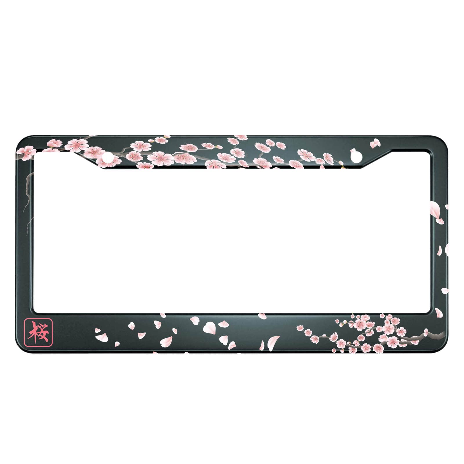 Hosnye Japan Cherry Branch License Plate Frame Blooming Flowers Hieroglyph Metal License Plate Cover Front Plates Frames Car Tag
