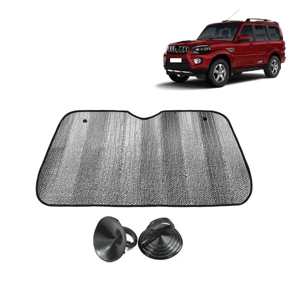 Car Windshield Sun Shade UV Rays Protector Silver Sunshade Solar Reflective suitable for Mahindra Scorpio [2017 to 2021]