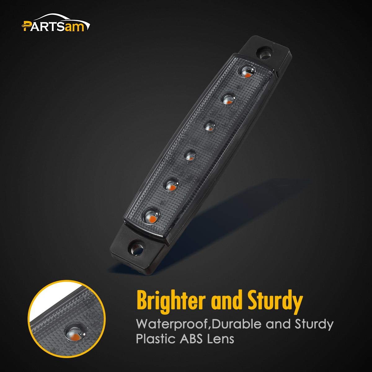 Partsam 10Pcs 3.8'' Thin Amber 6Led Side Marker Clearance Lights Grill Lights Strip Indicators For 12V Trailer Lorry Van Trucks