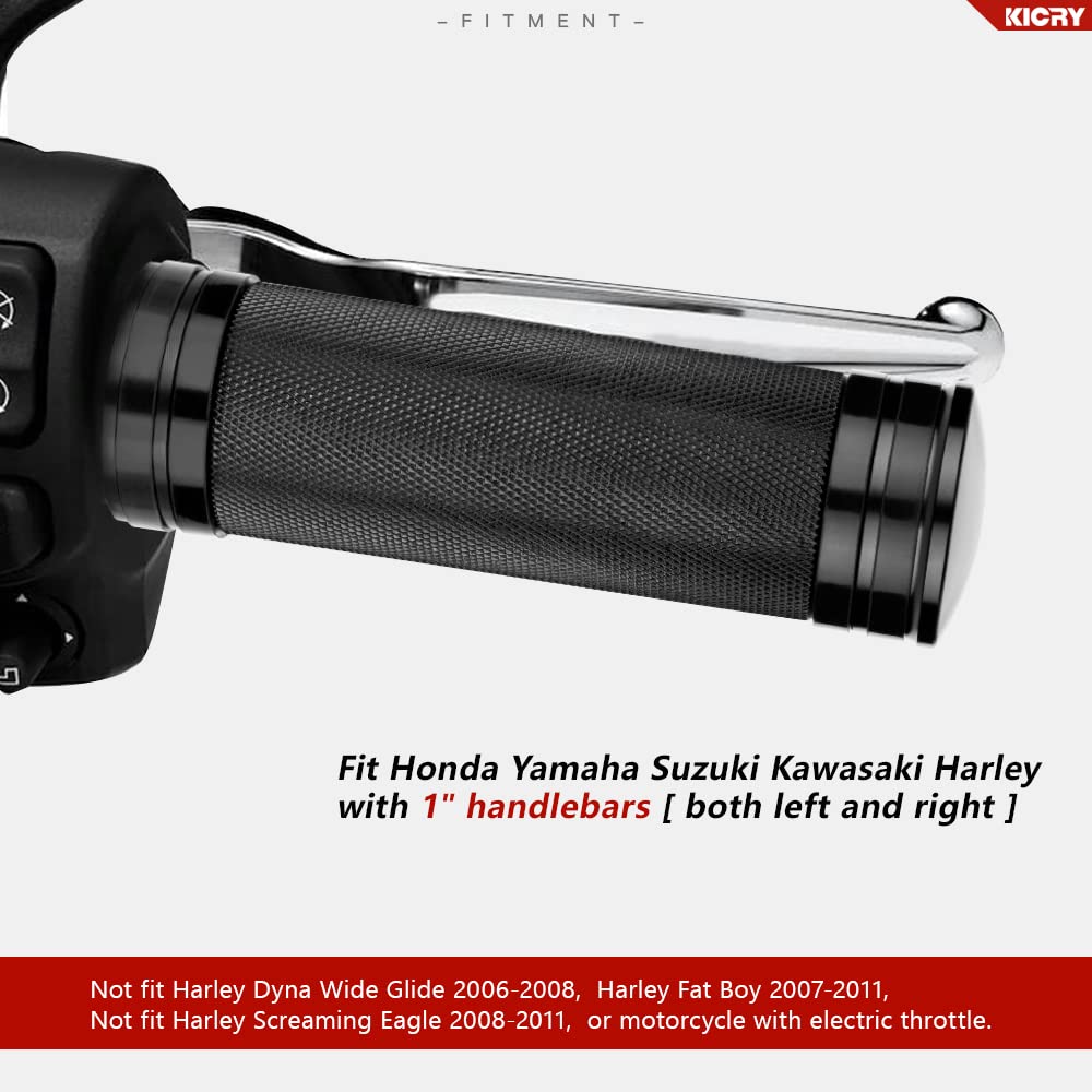 KICRY 1'' Motorcycle Hand Grips Black Chrome Handlebar Grips Compatible with Harley Touring Honda Yamaha Suzuki Kawasaki (Black-