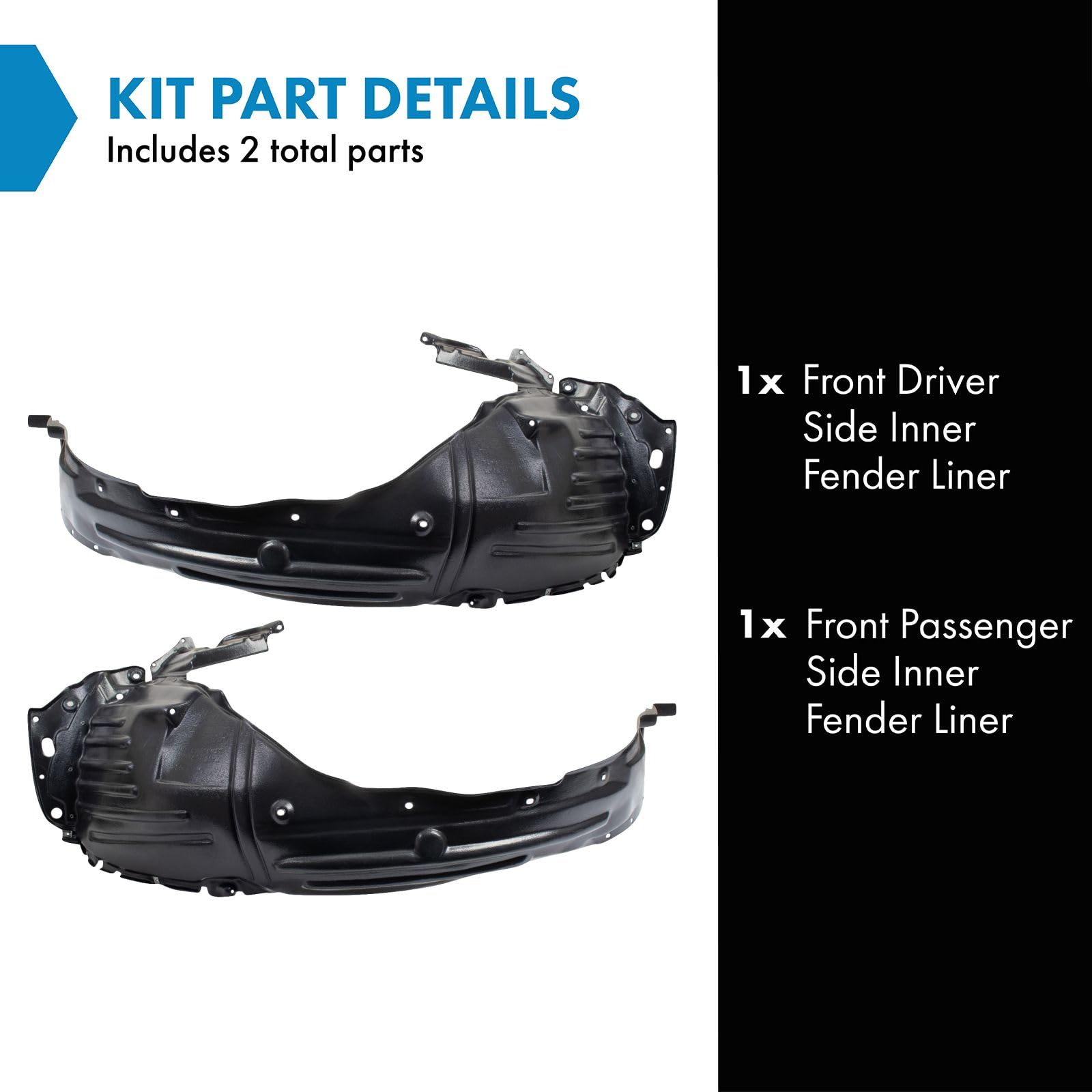 TRQ Front Inner Fender Liner Set for 2012-2015 Honda Pilot, Model BDA14527, Durable Protection