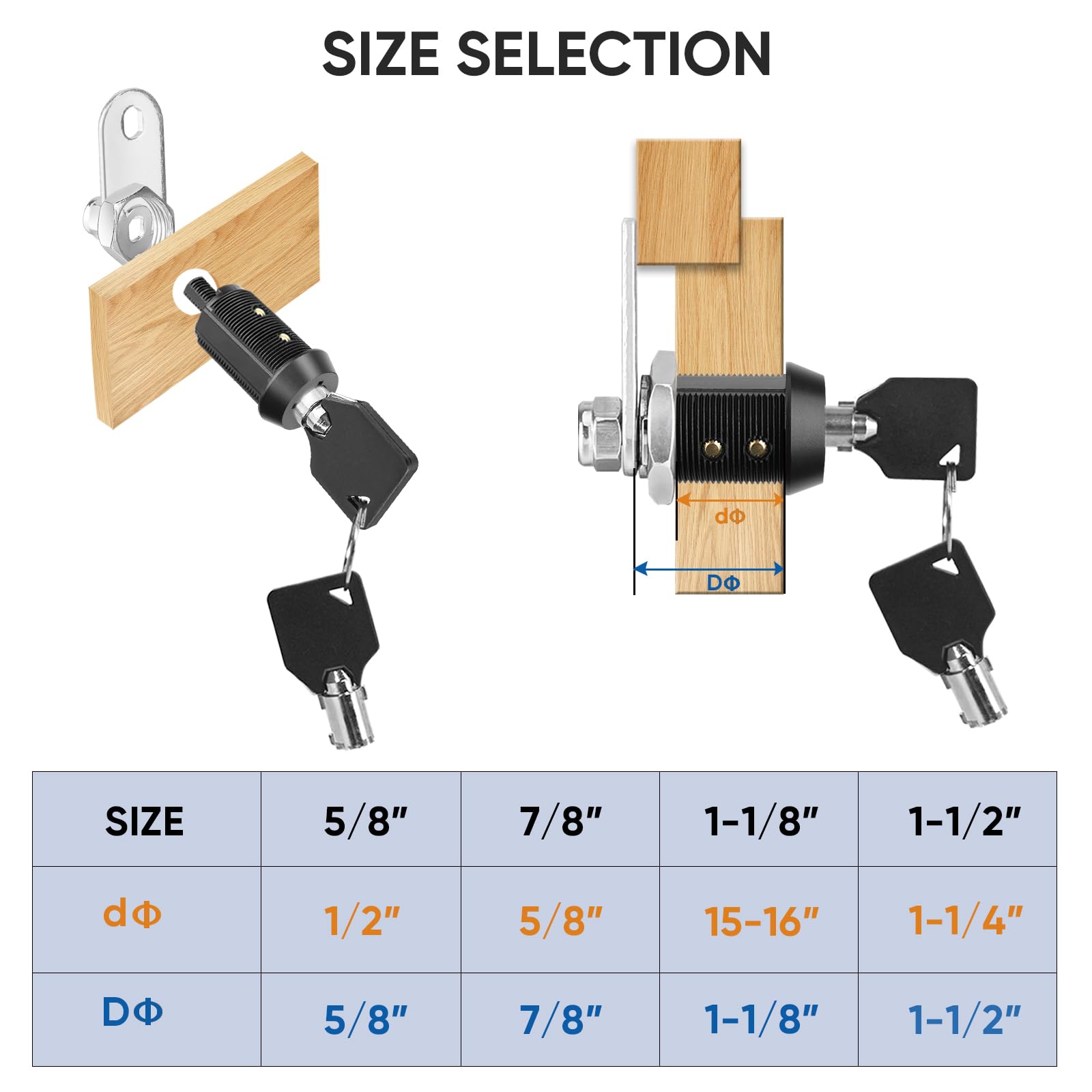 Pteromy 2 Pack Cabinet Lock With Keys, 1-1/2'' Heavy Duty Tubular Cam Lock For Rv Compartment Storage Locks, Full Set Of Rv Cam