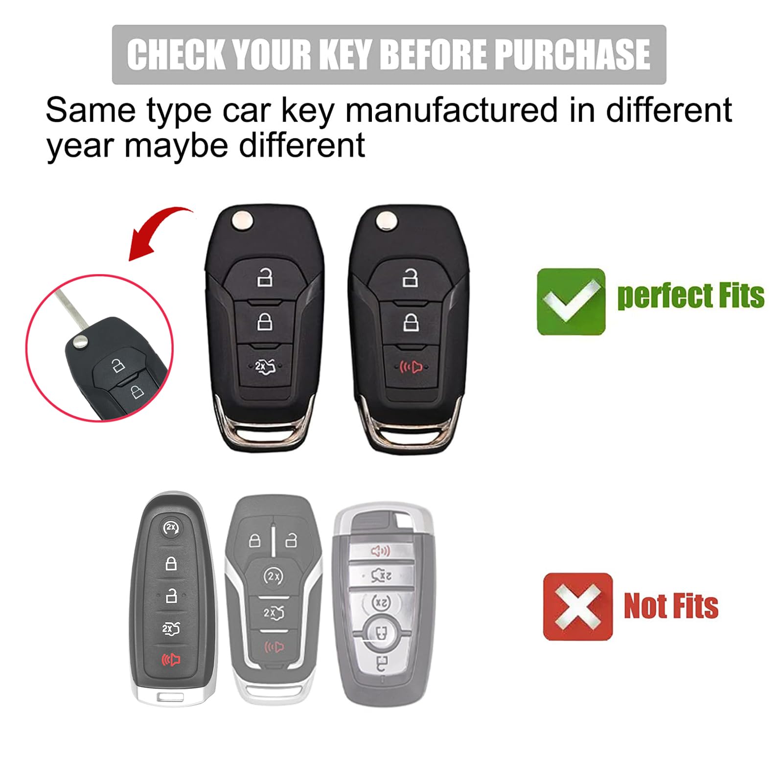 Gematay For Ford Key Fob Cover, Key Case Shell Compatible With 2018 2019 Ford F150 F250,Focus 3 Escort Kuga Everest Fiesta Musta
