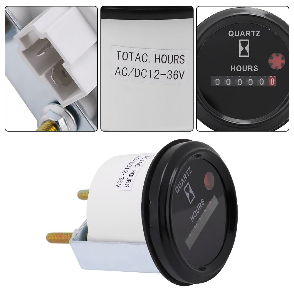 Hour Meter, 6 Digit Accurate Round Quartz Hour Meter Gauge Tester For Boat Car Truck Engine