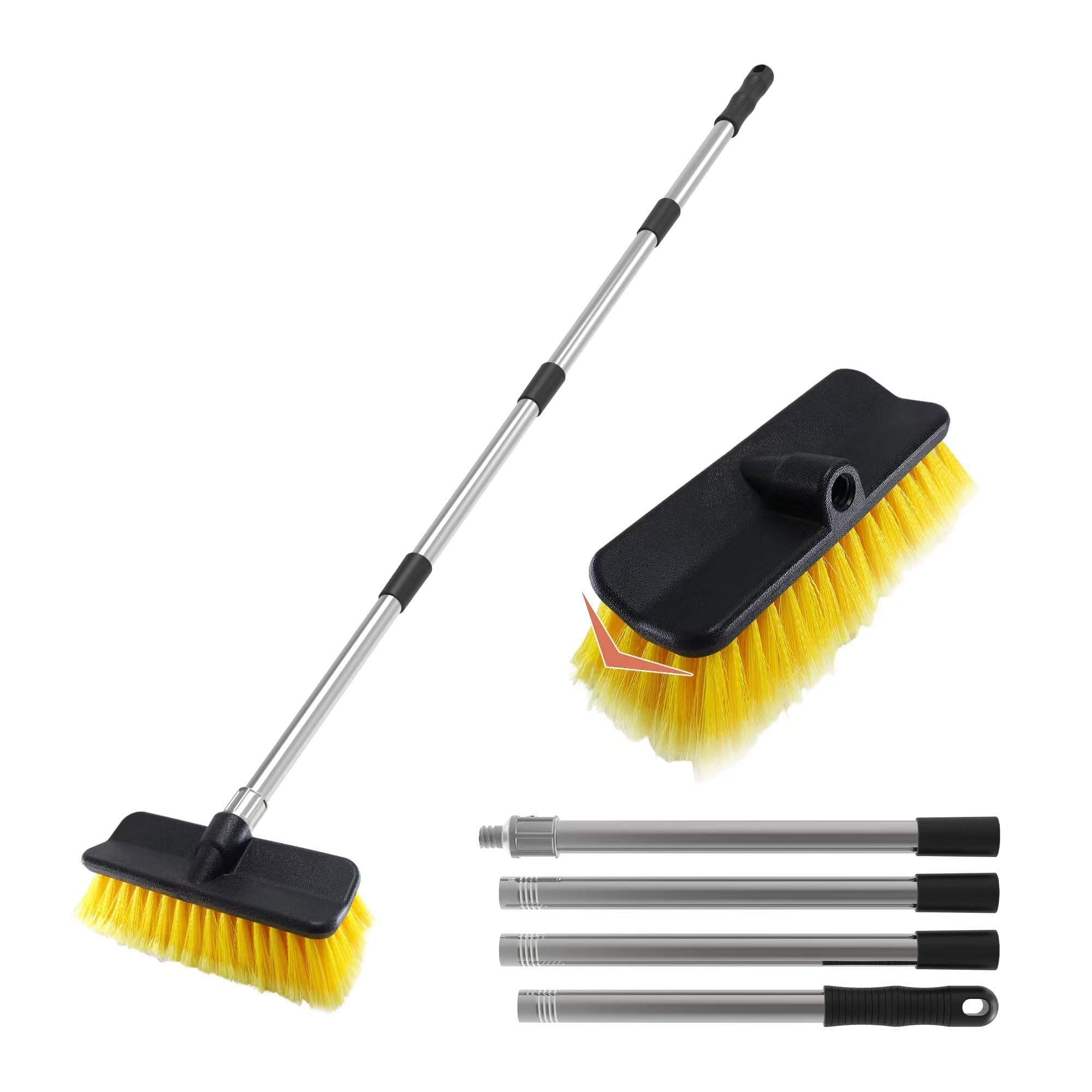 Yuloosi Car Wash Brush With 55'' Long Handle | Car Wash 10'' Dip Soft Brush | No Scratch Soft Bristle Brush For Car, Rv, Boat, S