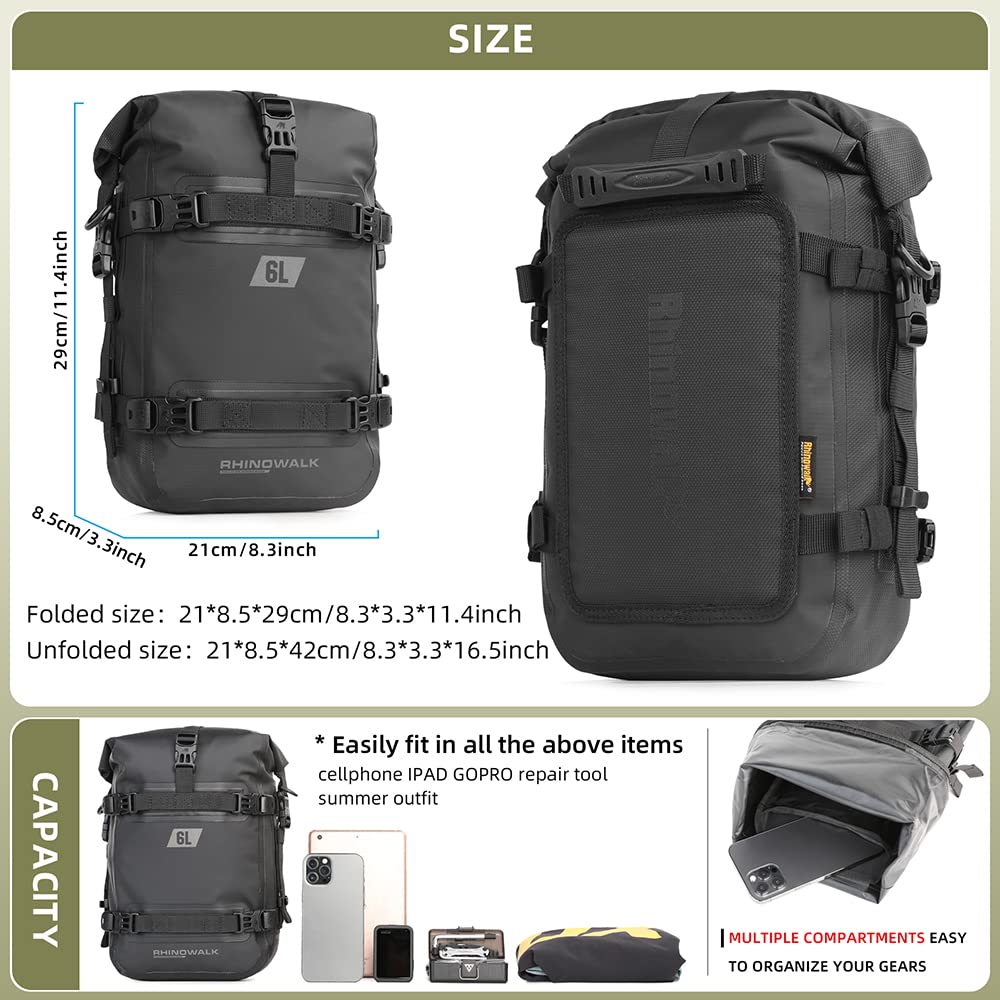 Rhinowalk Motorcycle Front Bumper Bag Tail Bag Motorbike Side Bag 6L Full Waterproof Moto Saddle Pannier Bag Professional Motor