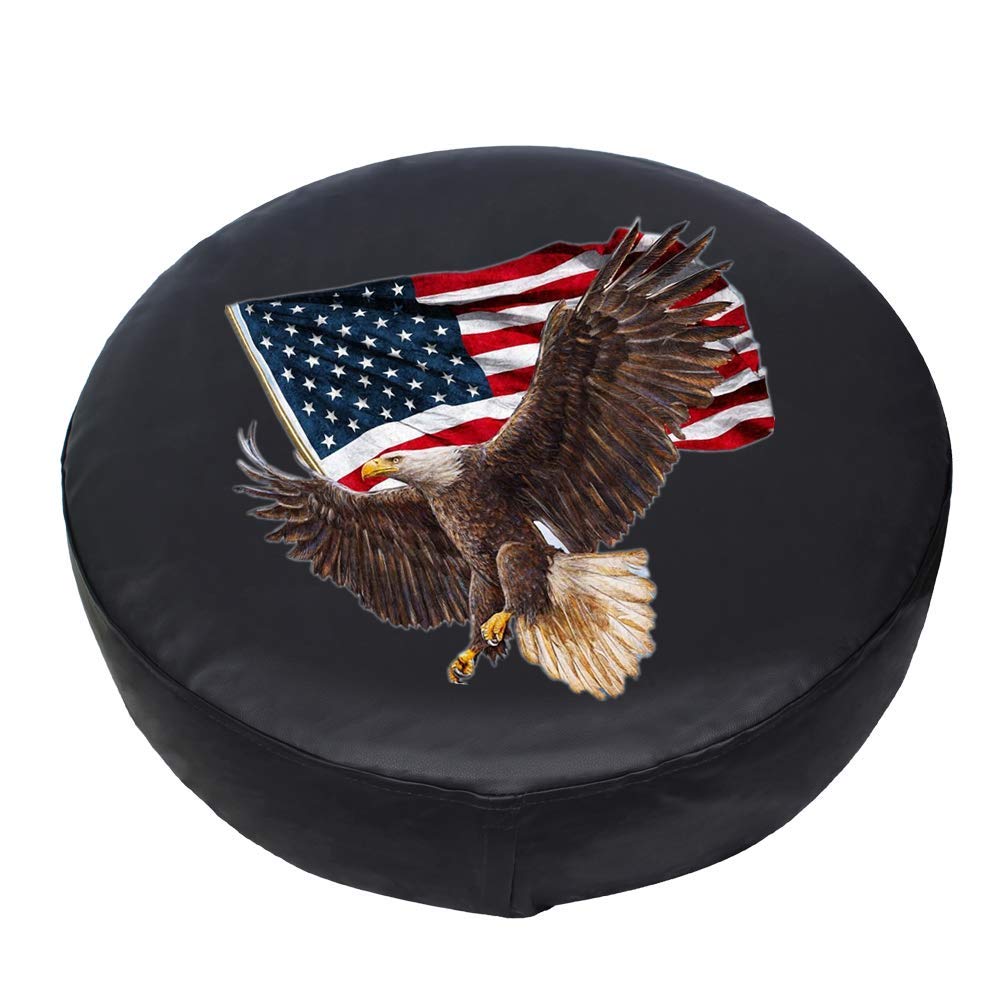 Jayke Joy Spare Tire Cover - American Eagle USA Flag, 15 Inch, PVC Leather, Waterproof, Universal Fit for Jeep, RV, SUV, Trailer