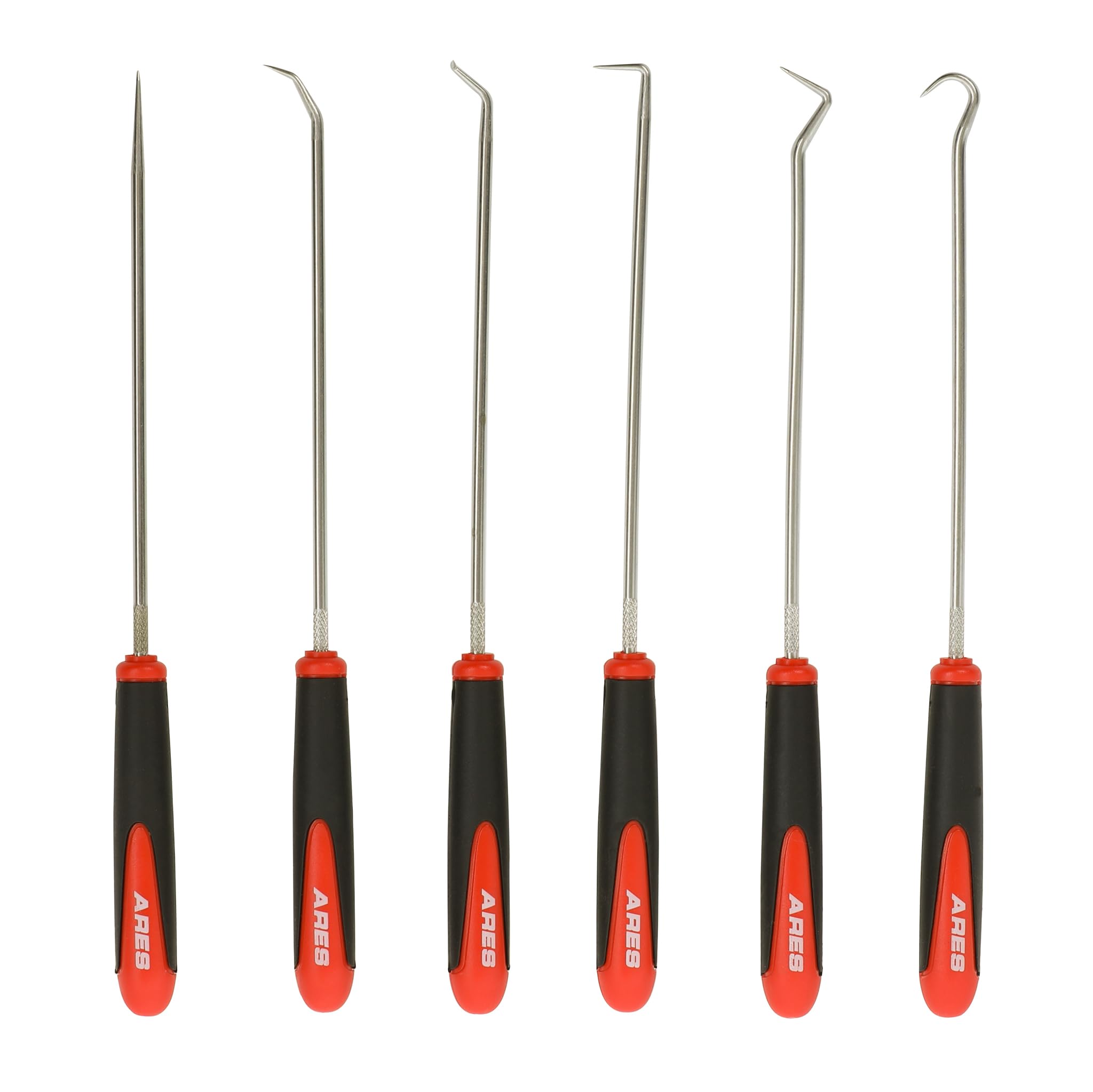 ARES 10035 - Extra Long Precision Hook and Pick Set - 6-Piece Set Includes Angled, Straight, and Full Hooks and Picks - Hardened