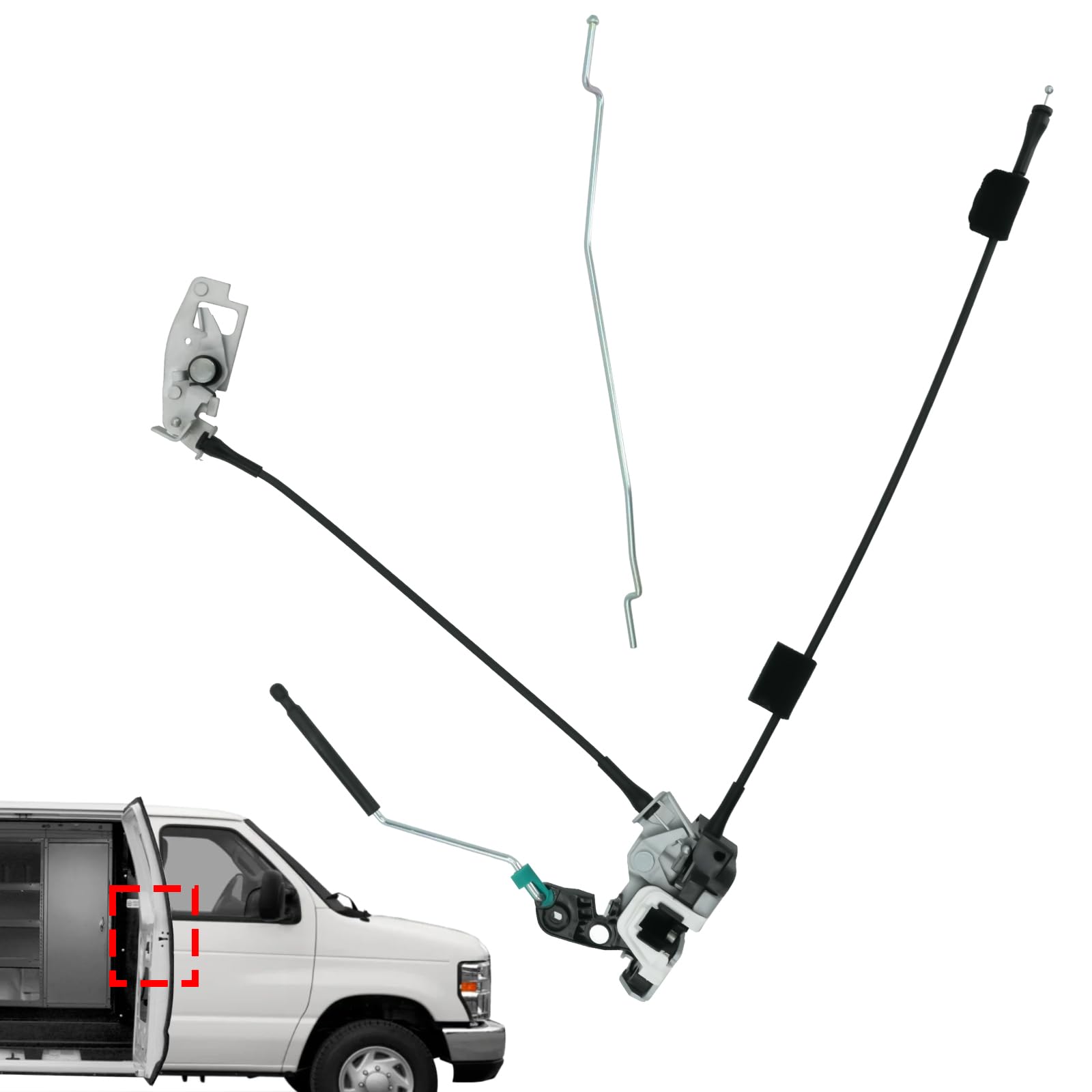 Blycorul Side Door Latch Assembly With Cable & Rod, Right Passenger Side Hinged Lock For Ford 1992-2019 E150 E250 E350 Econoline