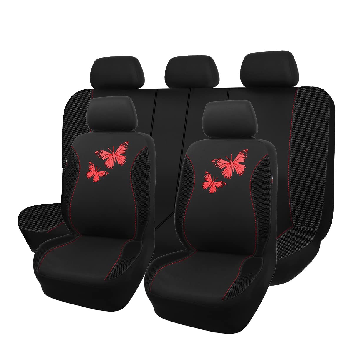 Flying Banner Butterfly Car Seat Covers Ful Set Fashion Universal Lady Woman Female Rear Bench Split Colorized (Full Set, Red Bl