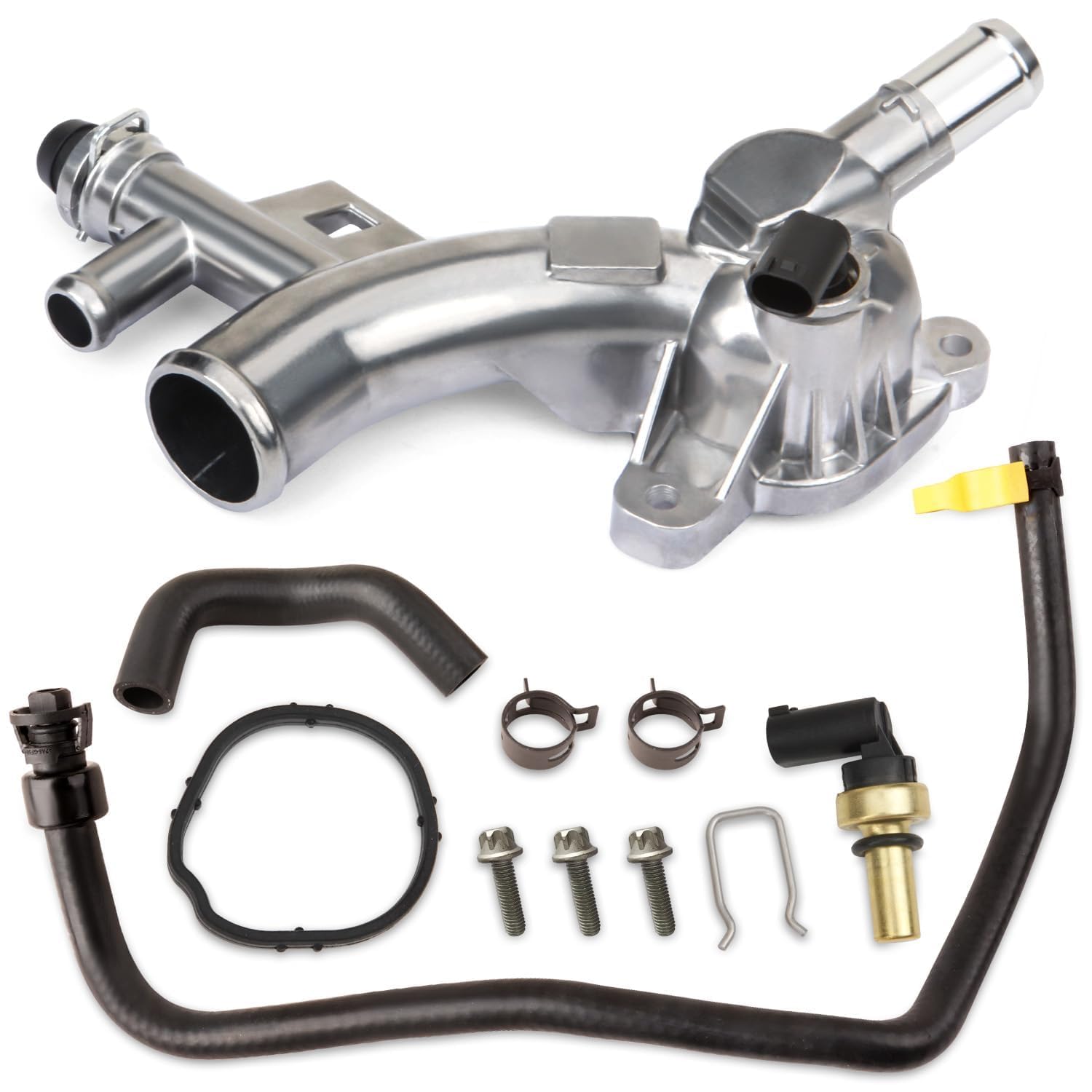 Mitzone Upgraded Aluminum Coolant Housing Water Outlet Compatible With 2011-2020 Chevrolet Cruze Sonic Trax Volt Buick Encore 1.