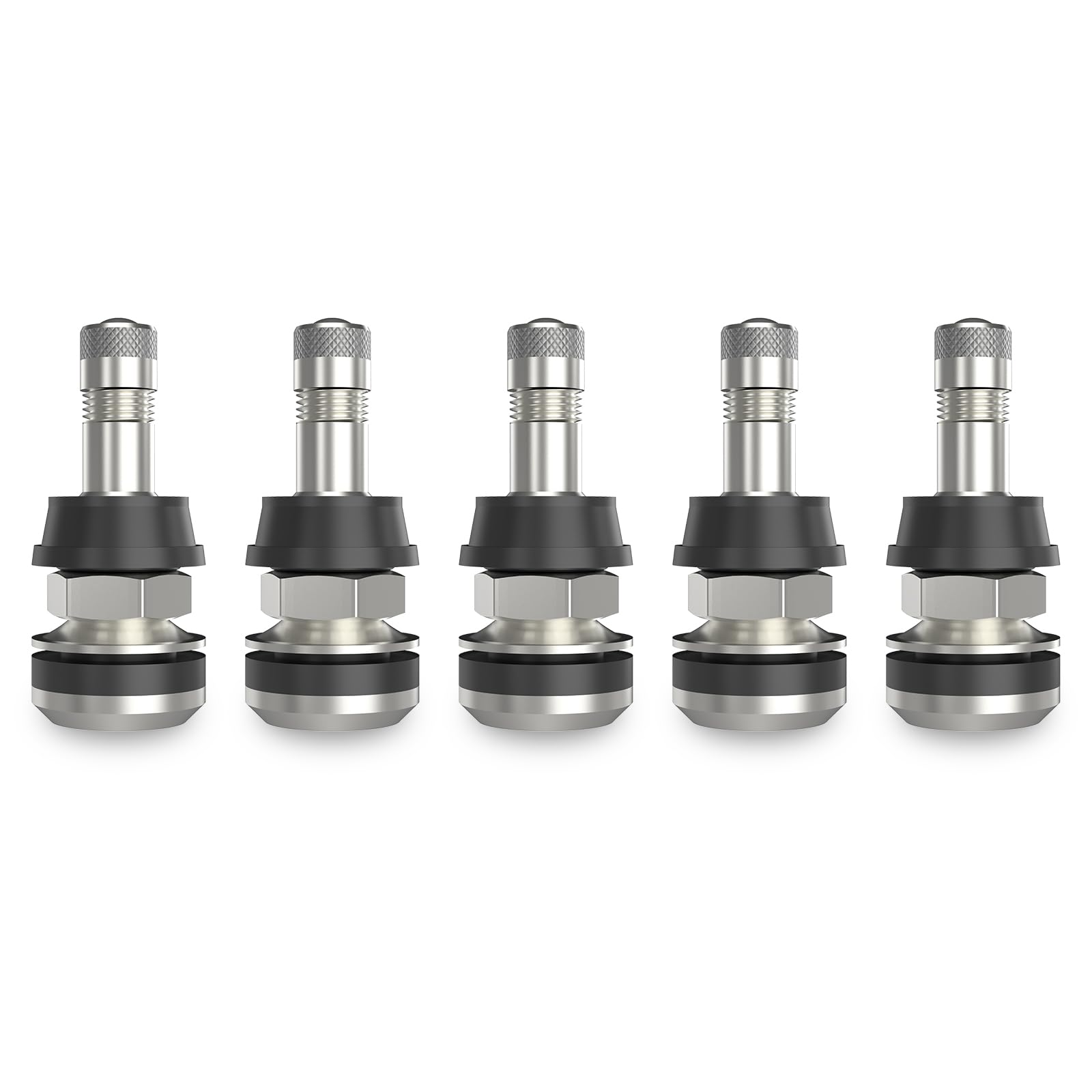 Sunsoul Tr416 5Pcs Metal Valve Stems Outer Mount Fits .453'' & .625'' Rim Holes, Silver, High-Pressure Clamp-In Tire Valves