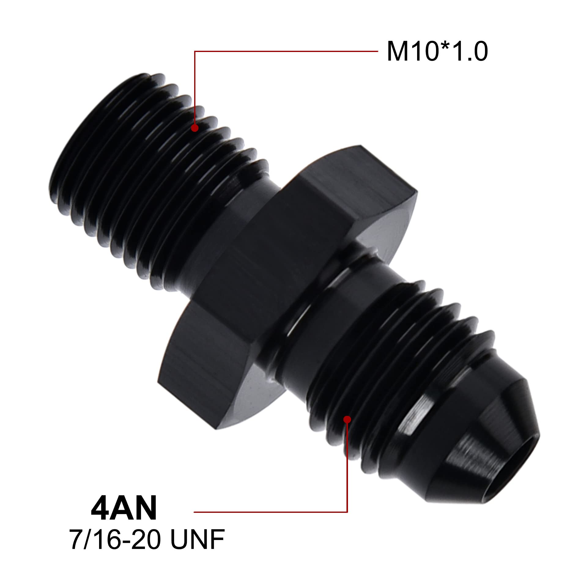 Evil Energy 4An Male Flare To M10 X 1.0Mm Male Metric Fitting Adapter Aluminium Alloy 2Pcs