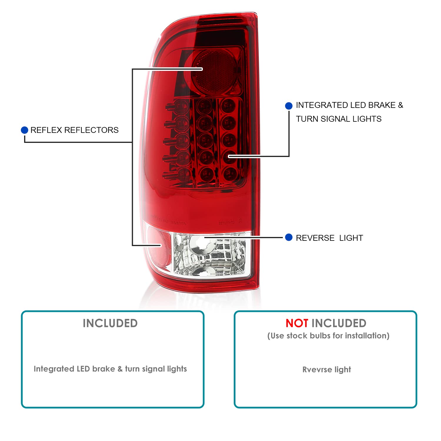 Spec-D Tuning Red Clear Lens Led Tail Lights Compatible With 2008-2016 Ford Superduty F250 F350 F450 F550 Left + Right Pair Asse