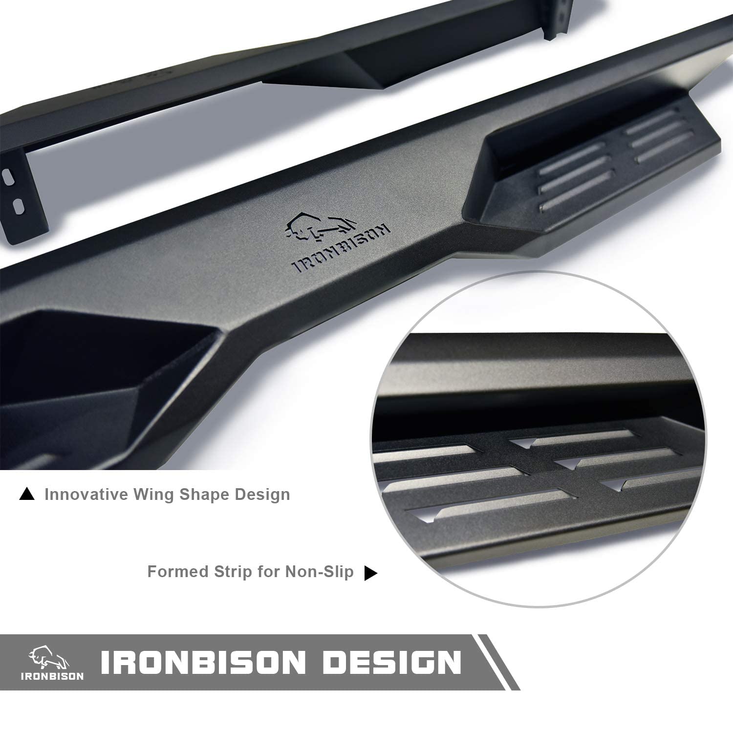 IRONBISON Running Boards Nerf Bars for 2015-2024 Chevy Colorado/GMC Canyon, Carbon Steel, Black, Model IBDS-C001