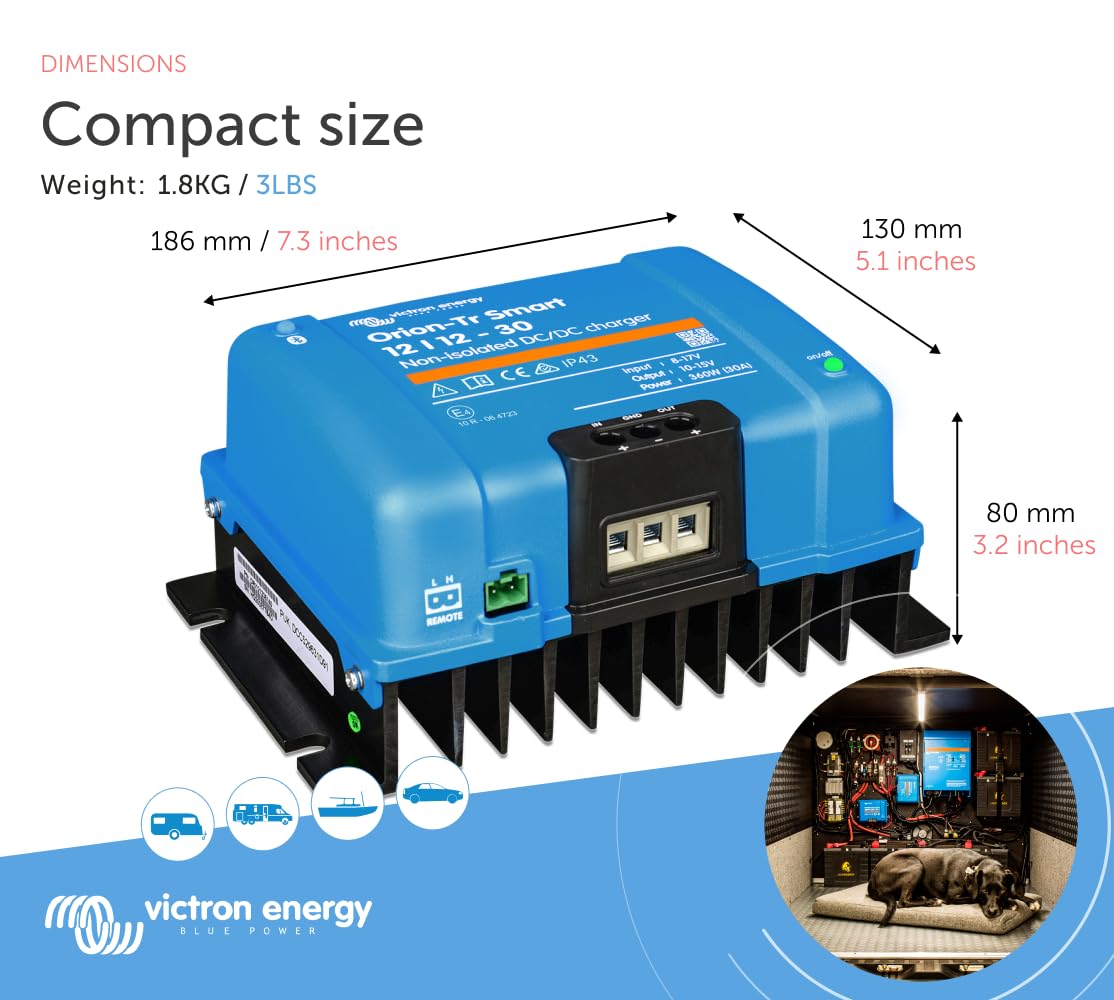 Victron Energy Orion-Tr Smart Dc To Dc Charger (Bluetooth) - 12/12-Volt 30 Amp 360-Watt - Battery Charger For Dual Battery Systems - Non-Isolated
