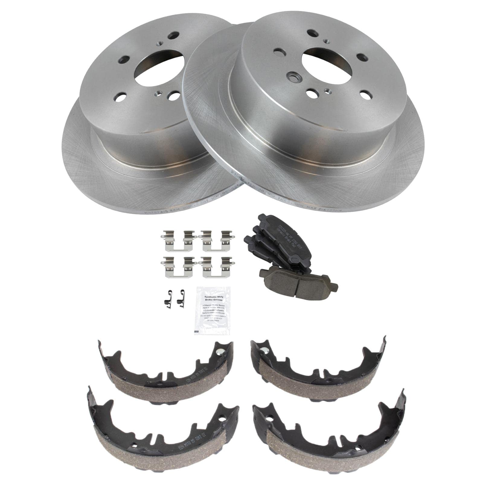 Trq Rear Brake Pad & Rotor Kit Brake Pads Brake Rotor Parking Brake Shoe Set Ceramic Compatible With 2008-2013 Toyota Highlander