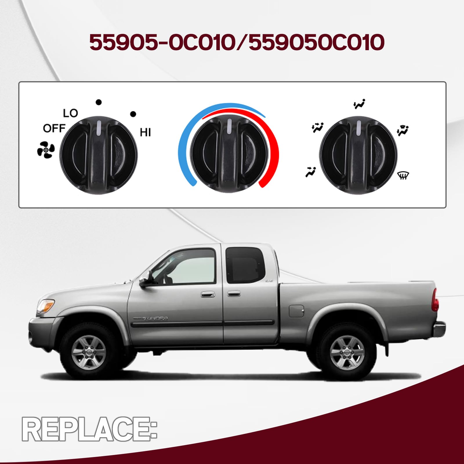 Xislet Set of 3 AC Heater Blower Fan Control Knobs for 2000-2006 Toyota Tundra, Metal Replacement, Model XZRK002