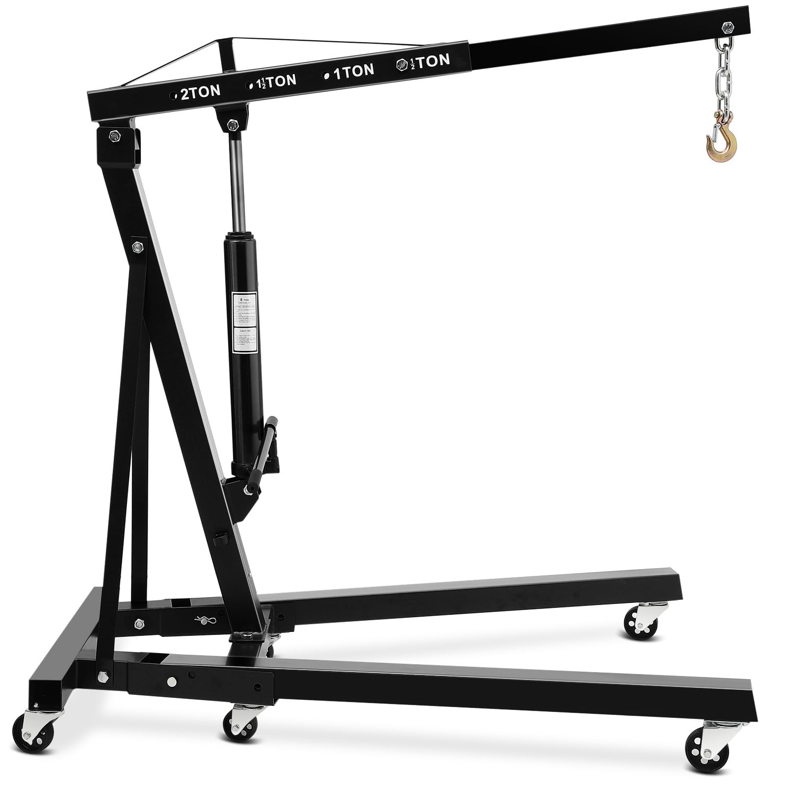 SierraSquad Heavy Duty 2 Ton Folding Hydraulic Engine Hoist - 4400 lbs Shop Crane, Telescopic Boom, 6 Wheels, Portable Cherry Pi
