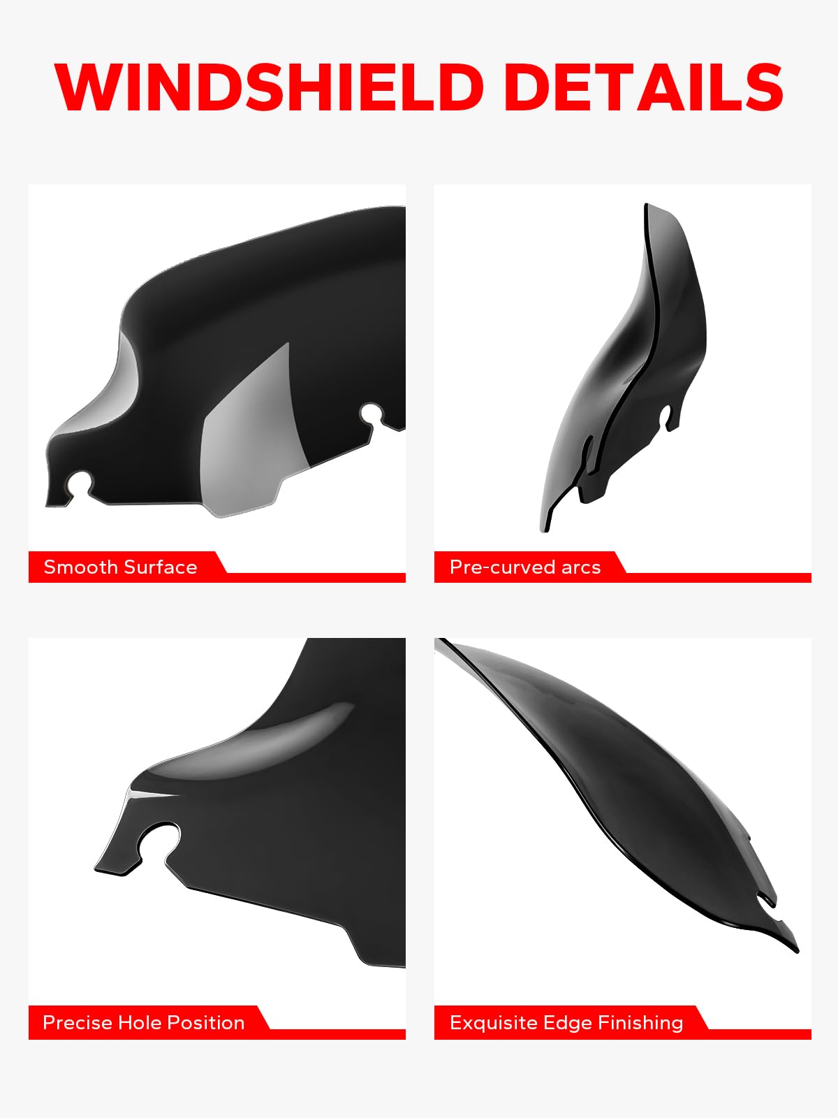 Amazicha 8" Black Wave Windshield for 1996-2013 Harley Davidson Touring Models FLHT FLHX FLHTK FLHTC FLHTCU