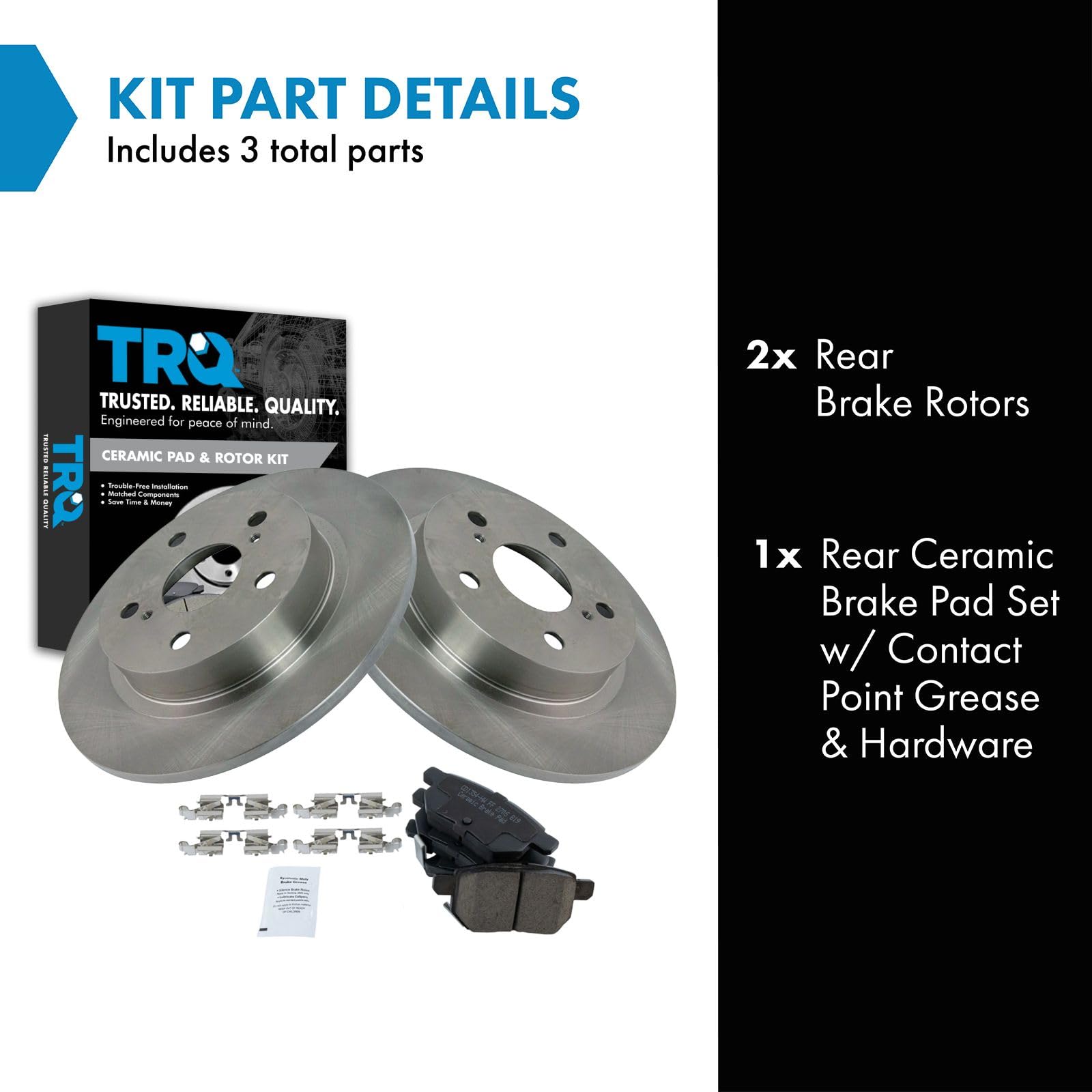 TRQ Rear Brake Pad & Rotor Kit Brake Pads Brake Rotor Ceramic Compatible with 2011-2016 Scion tC