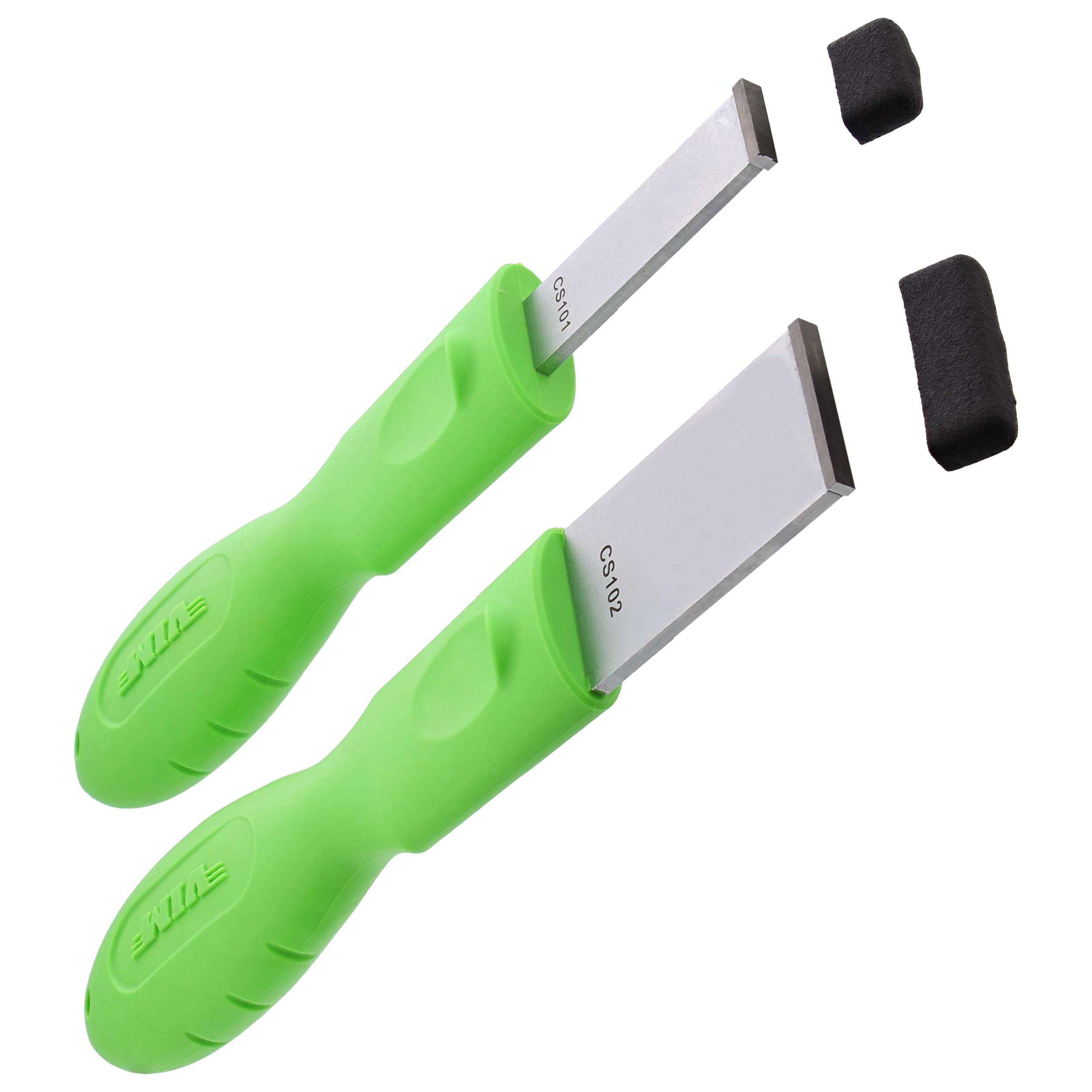 VIM Tools Carbide Gasket Scraper Tool Set - 2pc Large & Small - Tungsten/Steel Blades, Green Handles