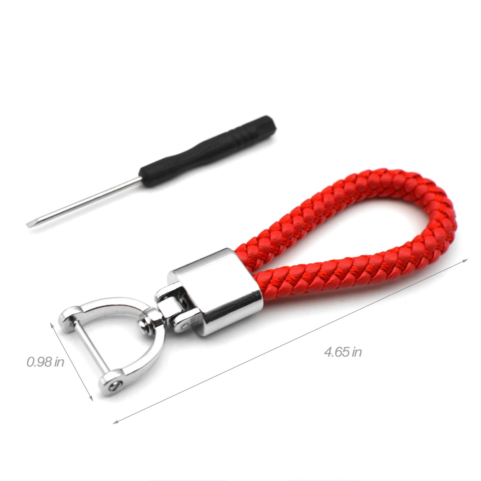 Feyoun Universal Red Leather Car Fob Keychain Metal Keyring Woven Strap Braided Rope Key Chain For Men And Women - Silver Color,