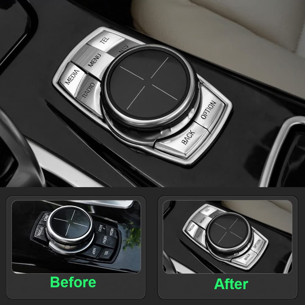 SANRILY Silver BMW Multimedia Control Knob Cover Set, 7 Button, ABS Material, Fits 1 2 3 4 5 7 Series, X5 X6