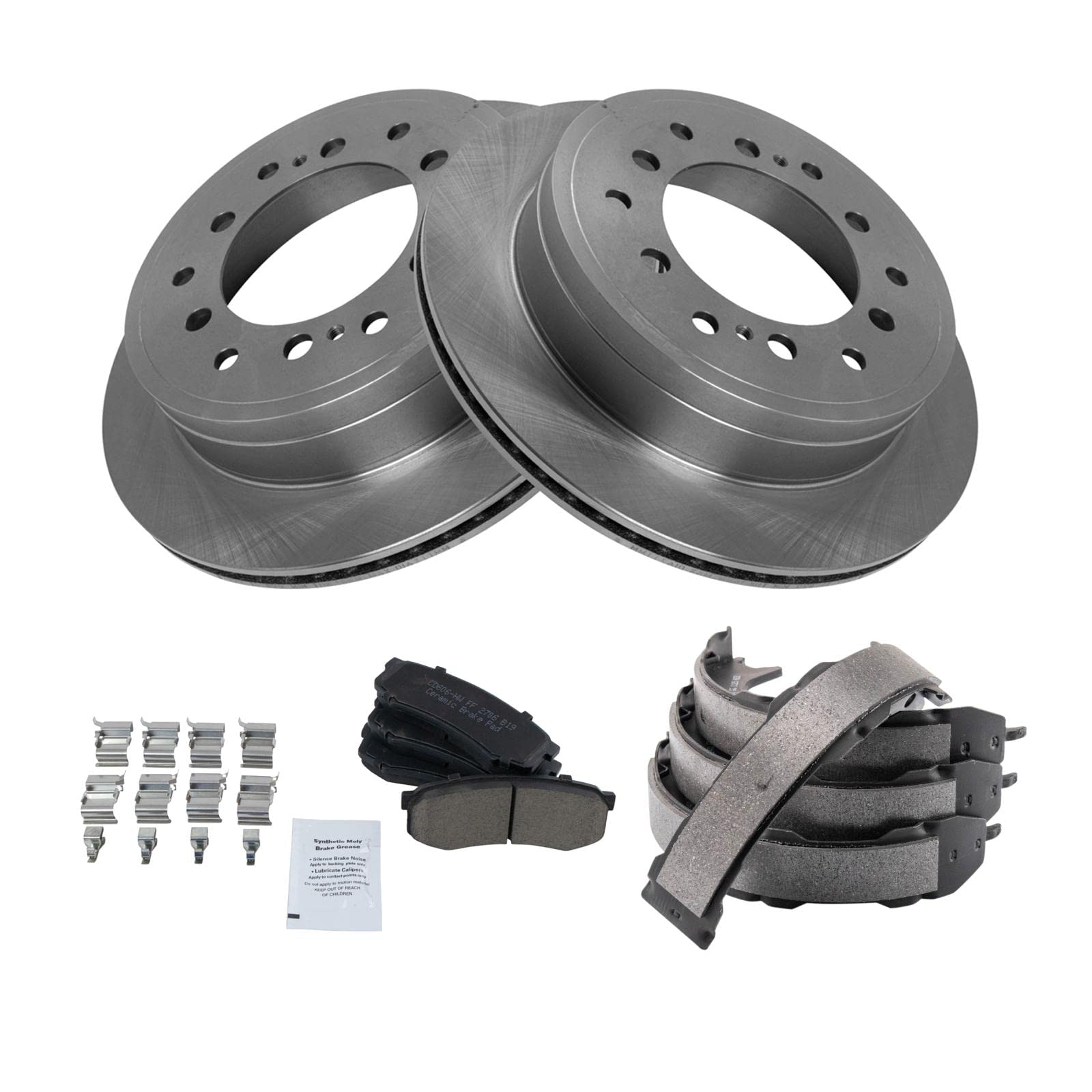 Trq Rear Brake Pad & Rotor Kit Brake Pads Brake Rotor Parking Brake Shoe Set Ceramic Compatible With 2010-2022 Lexus Gx460 Toyot