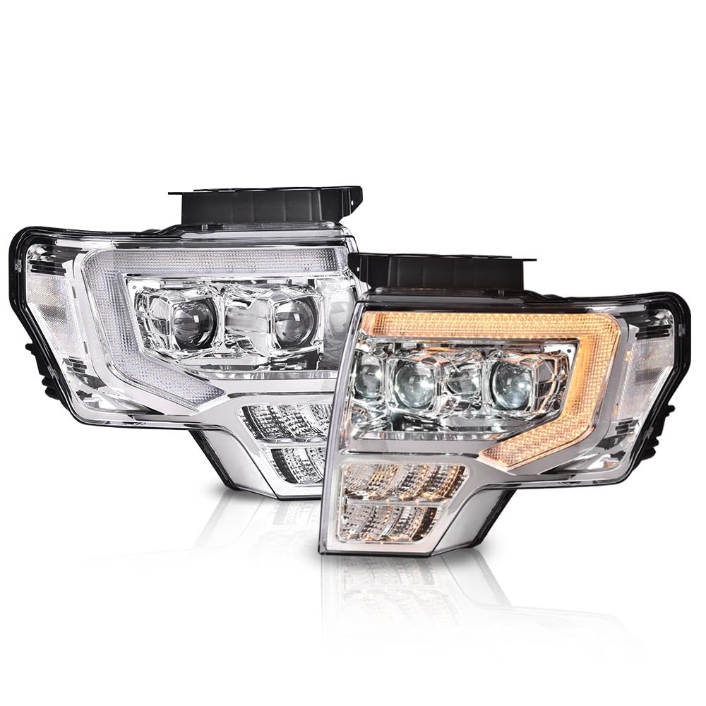 ALLGOOD LED Tube Dual Projector Headlights Assembly, Front Headlamp Compatible with Ford F150 2009-2014, with Switchback, Driver