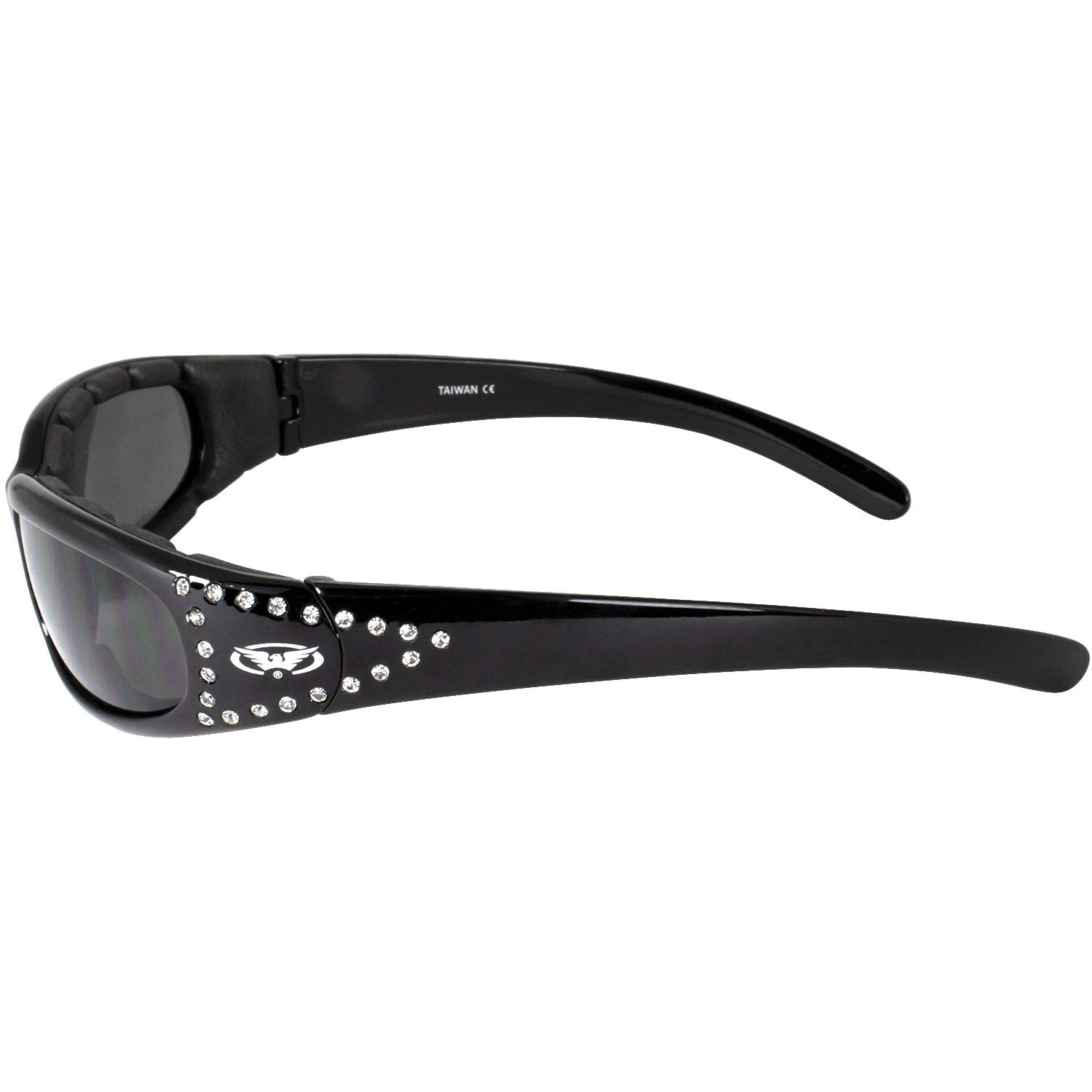 Global Industrial Set Of 2 Women Padded Motorcycle Sunglasses Riding Glasses Clear And Smoked Rhinestones With Vented Eva Foam P
