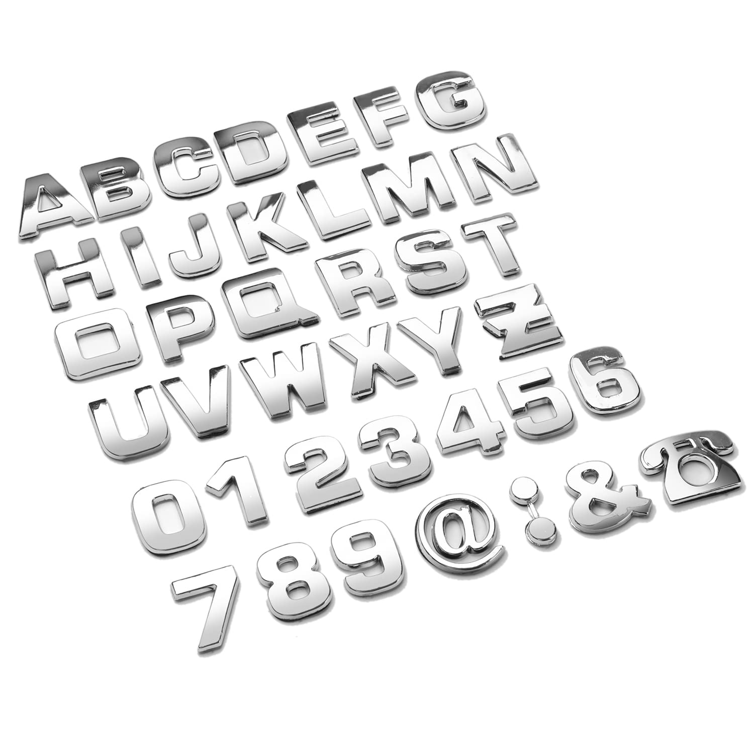 Lamoutor 43Pcs Chrome Car Emblem Letters Sticker Set - Plastic, A-silver, DIY Badge Decals, Model: Lamoutor-emblem letters
