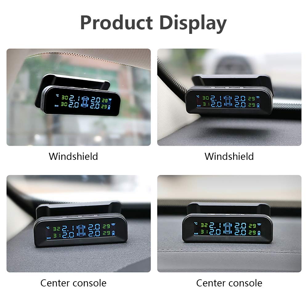 Jansite Wireless Solar Tire Pressure Monitoring System TPMS with 4 Sensors, Real-time Display 22-87 PSI for Car RV SUV MPV Sedan