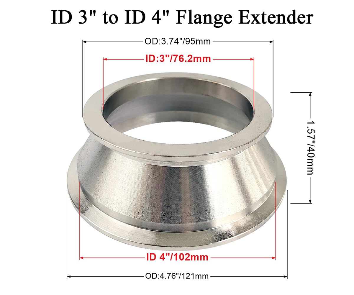 eLifecenter Turbo Exhaust V-Band Adapter Flange, 3" to 4" ID, Mild Steel, Silver, Model FG_AD_VBAND300400