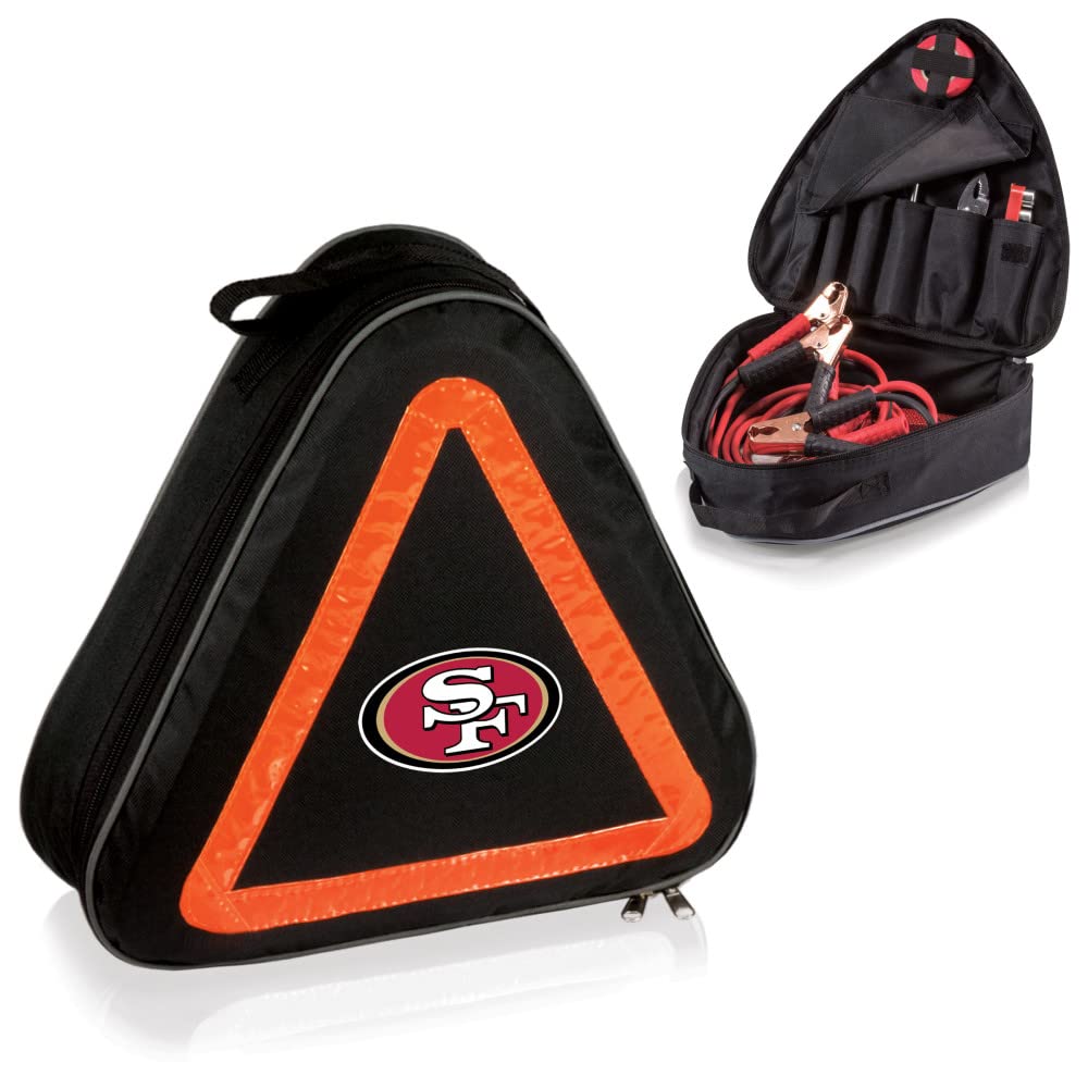 Picnic Time Nfl San Francisco 49Ers Roadside Emergency Car Kit, Auto Vehicle Safety Road Side Assistance With Jumper Cables And