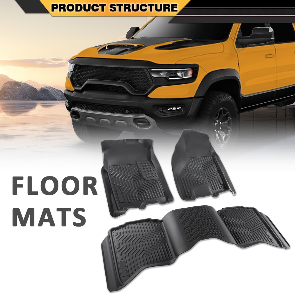 G-PLUS TPE Floor Mats Compatible with Dodge Ram 1500 2009-2024(19-24Classic Body)/ Dodge Ram 2500 3500 Crew Cab w/Auto Trans 201