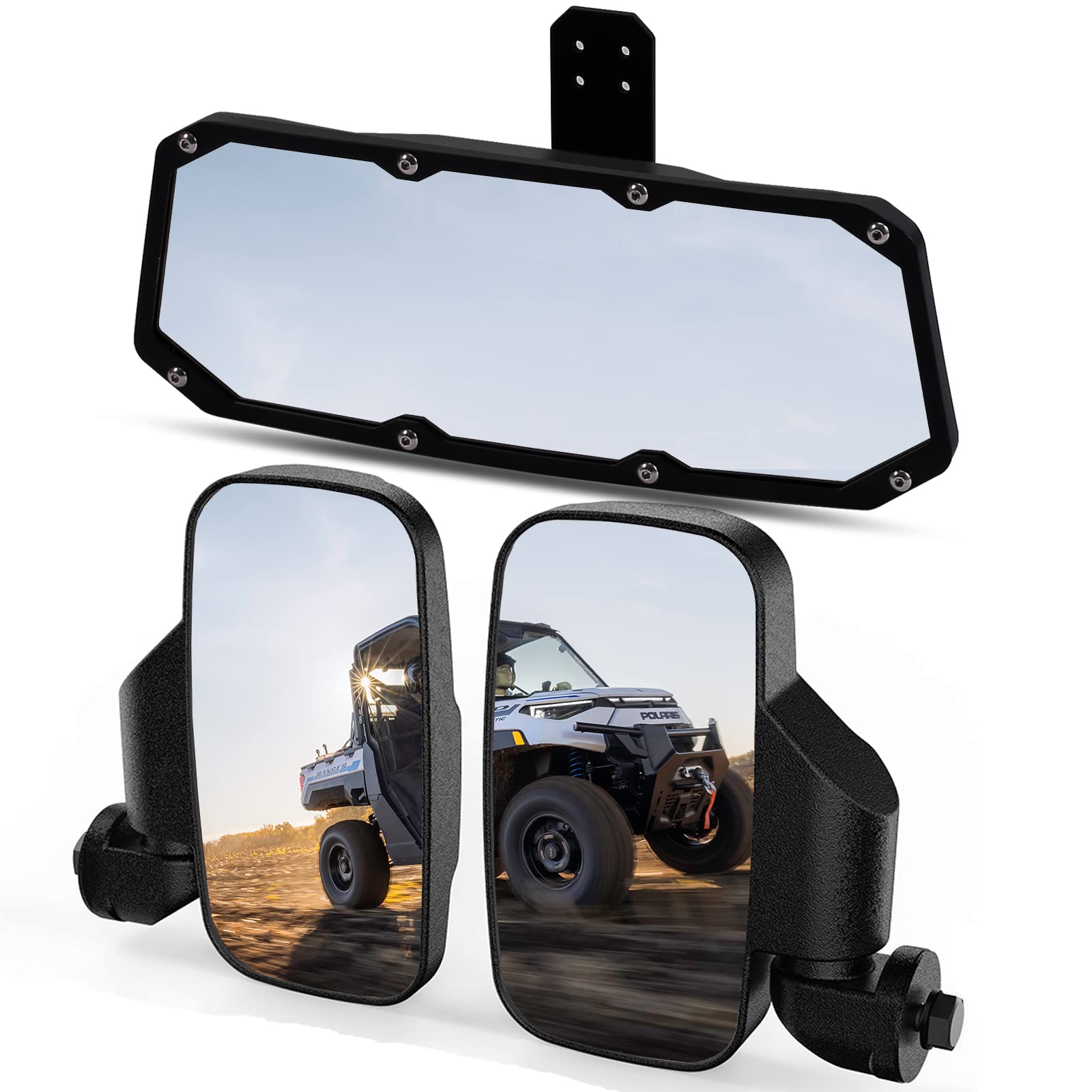 UTV Ranger Rear View Mirror And Side Mirrors Set Compatible With 2015-2022 Polaris Ranger 500 570 900 1000 XP Crew Accessories w