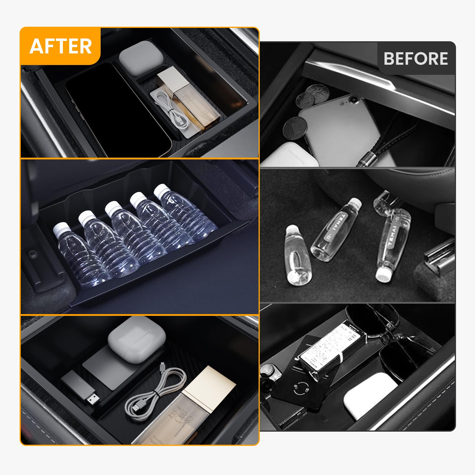 Bankky Center Console Organizer Tray 5Pcs For Tesla Model Y Accessories 2024-2020(Not Fit Model Y Juniper), Armrest Storage Tray