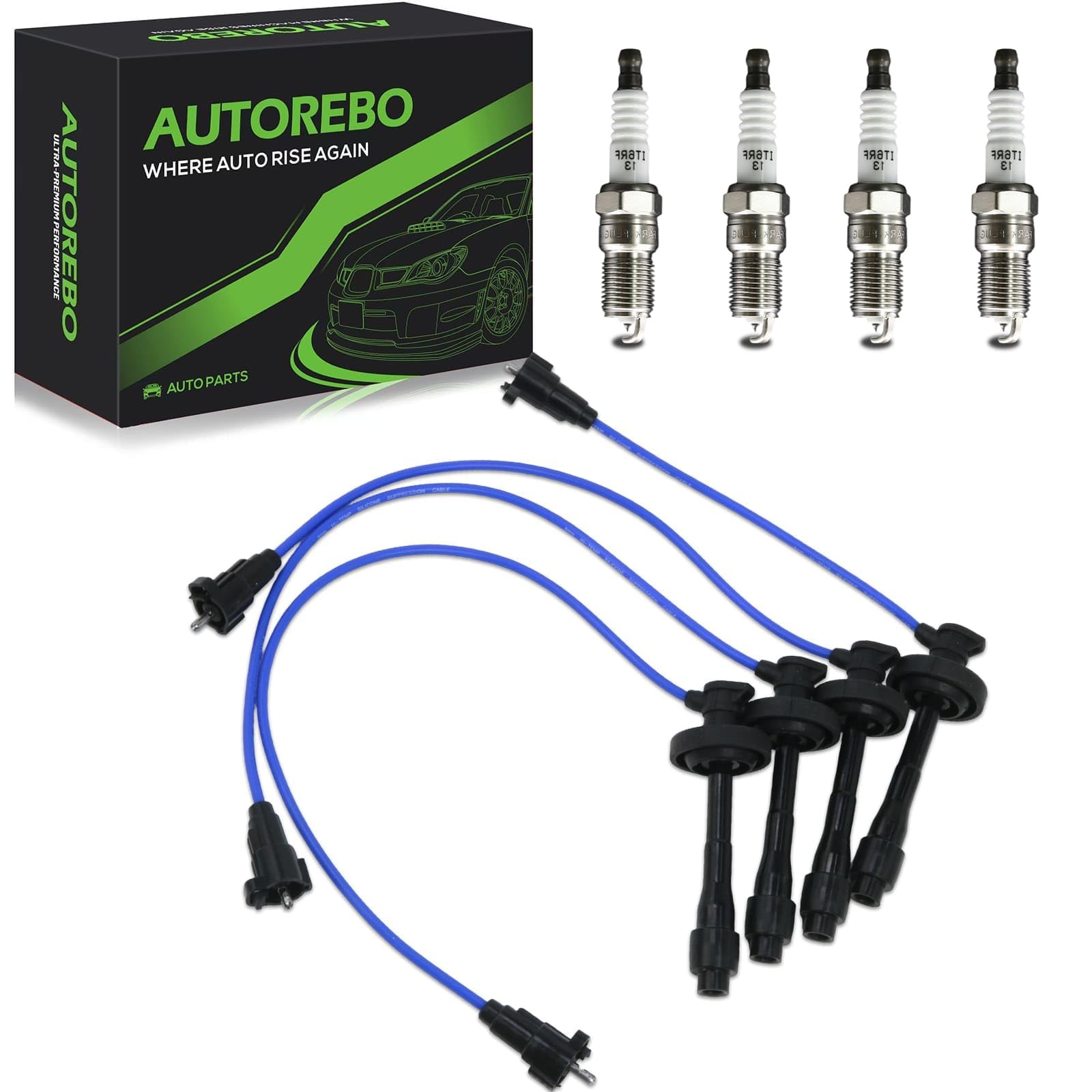 Iridium Spark Plugs with Wire Set Set of 4 PCS Compatible with Chevrolet Prizm 1998 1999 L4 1.8L, 671-4169 7899 RC-TE64 55919 90