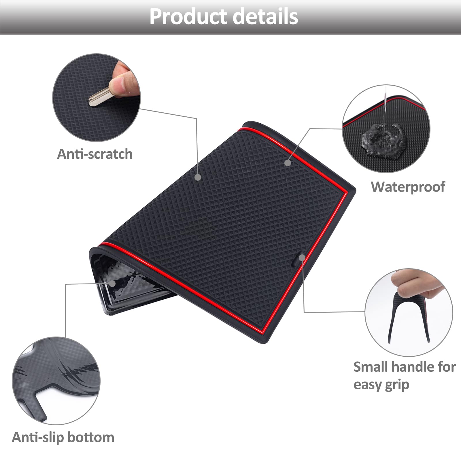 JDMCAR Custom Liner Accessories for 2023+ Chevy Colorado/GMC Canyon - 17 PCS Red Rubber Mat Kit for Cup Holder, Center Console, and Door Pockets