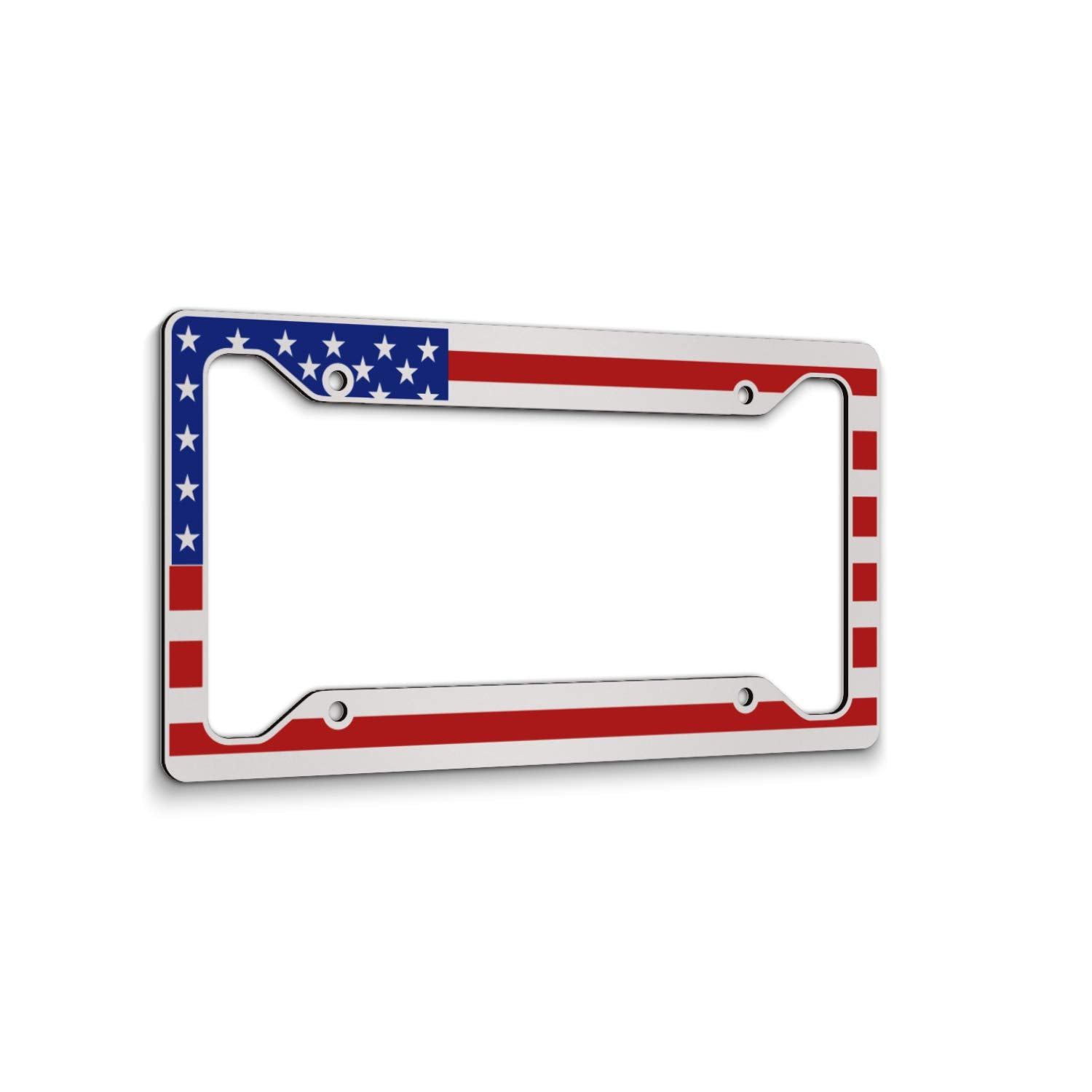 American Flag License Plate Frame - Red White And Blue On White - Tactical- Car Tag Frame Usa America